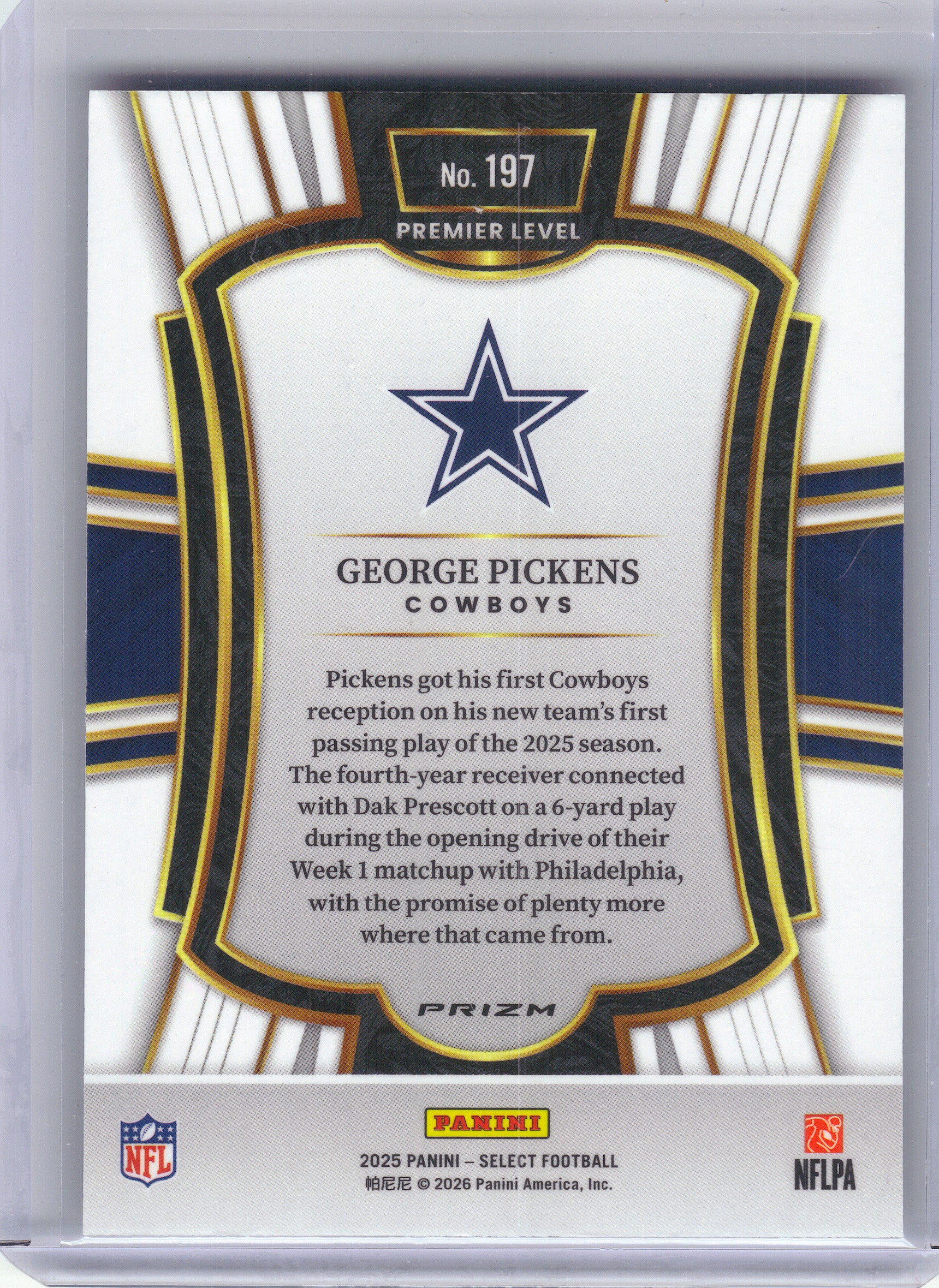 2025 Panini Select #197 George Pickens Silver Prizm Dallas Cowboys