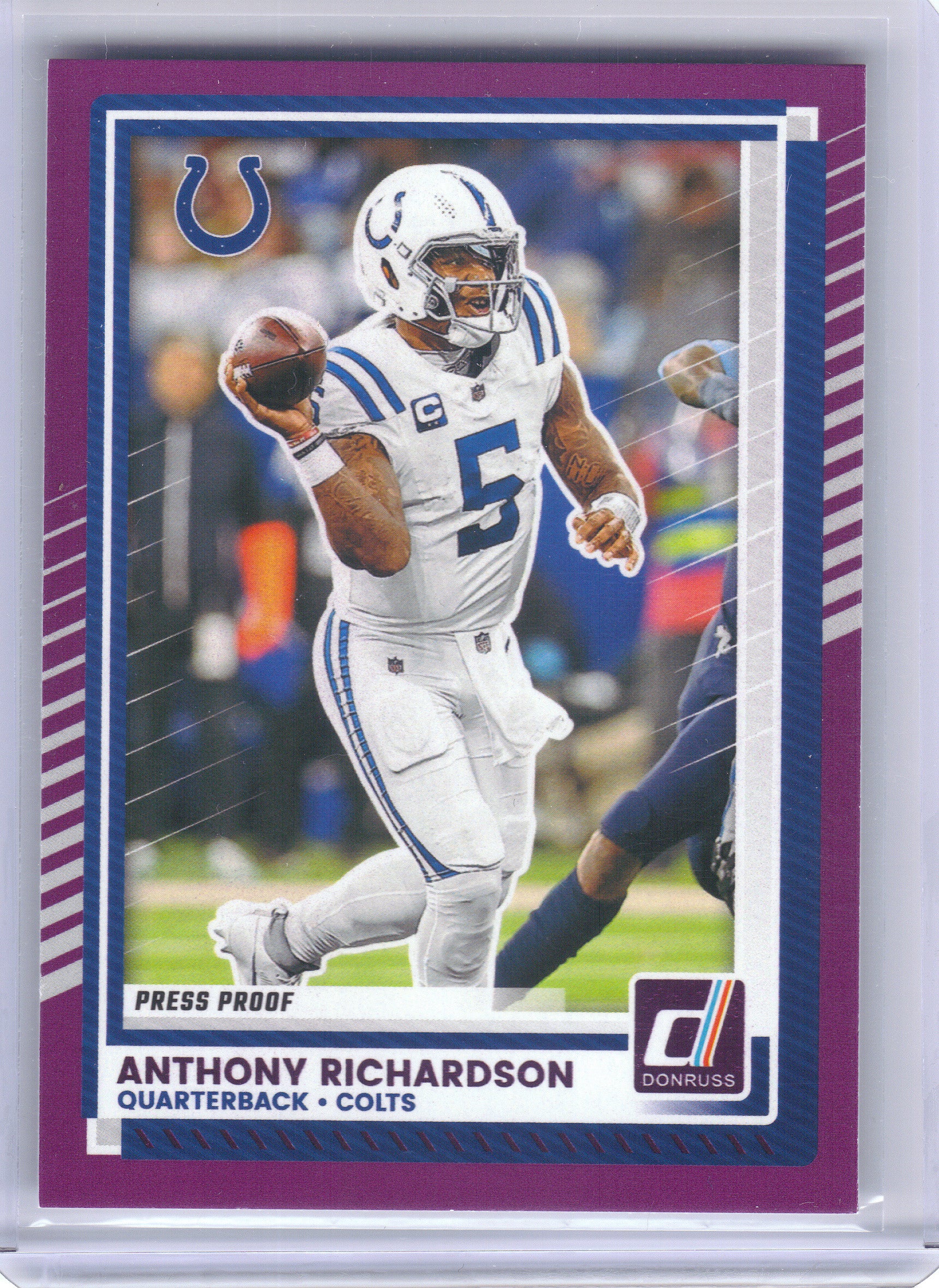 2025 Donruss #93 Anthony Richardson Press Proofs Purple Indianapolis Colts
