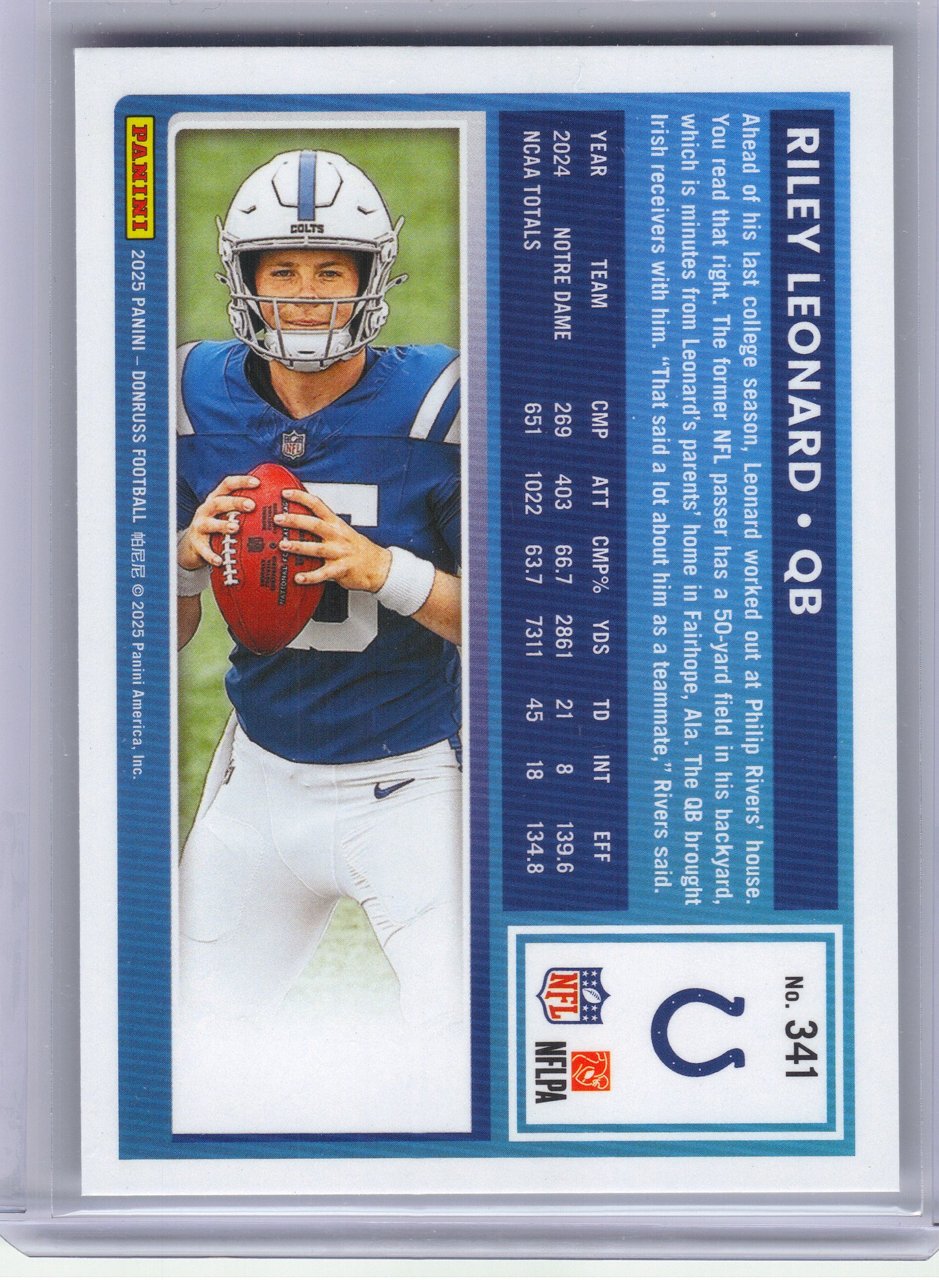 2025 Donruss #341 Riley Leonard Indianapolis Colts RC