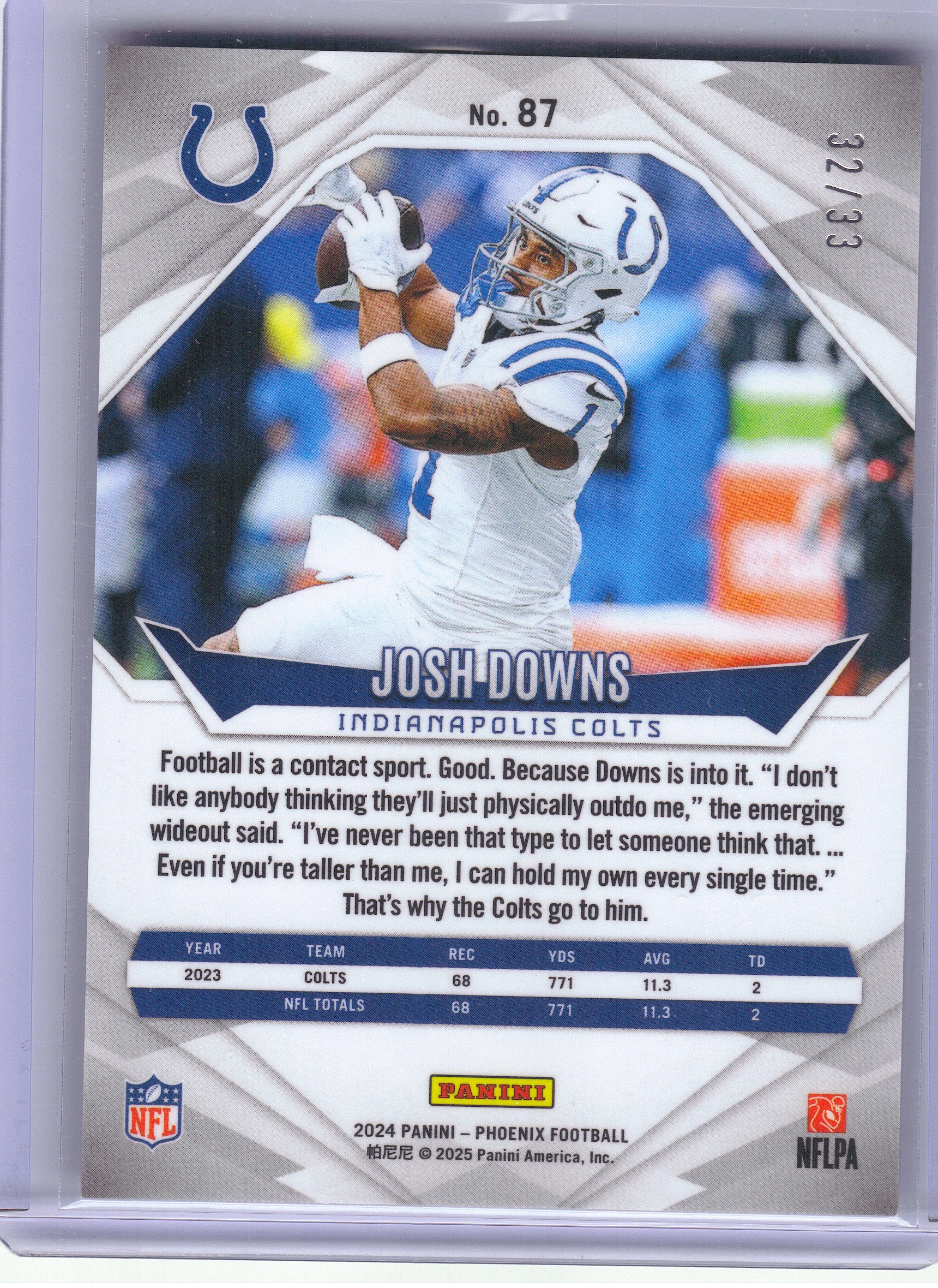 2024 Panini Phoenix #87 Josh Downs Bronze Pandora #/33 Indianapolis Colts SN