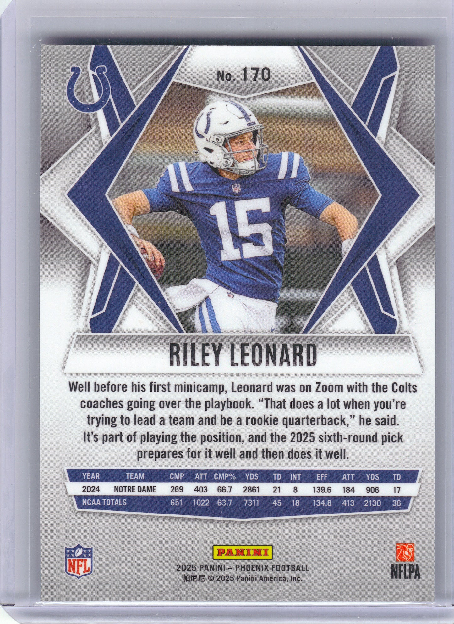 2025 Panini Phoenix #170 Riley Leonard Indianapolis Colts RC