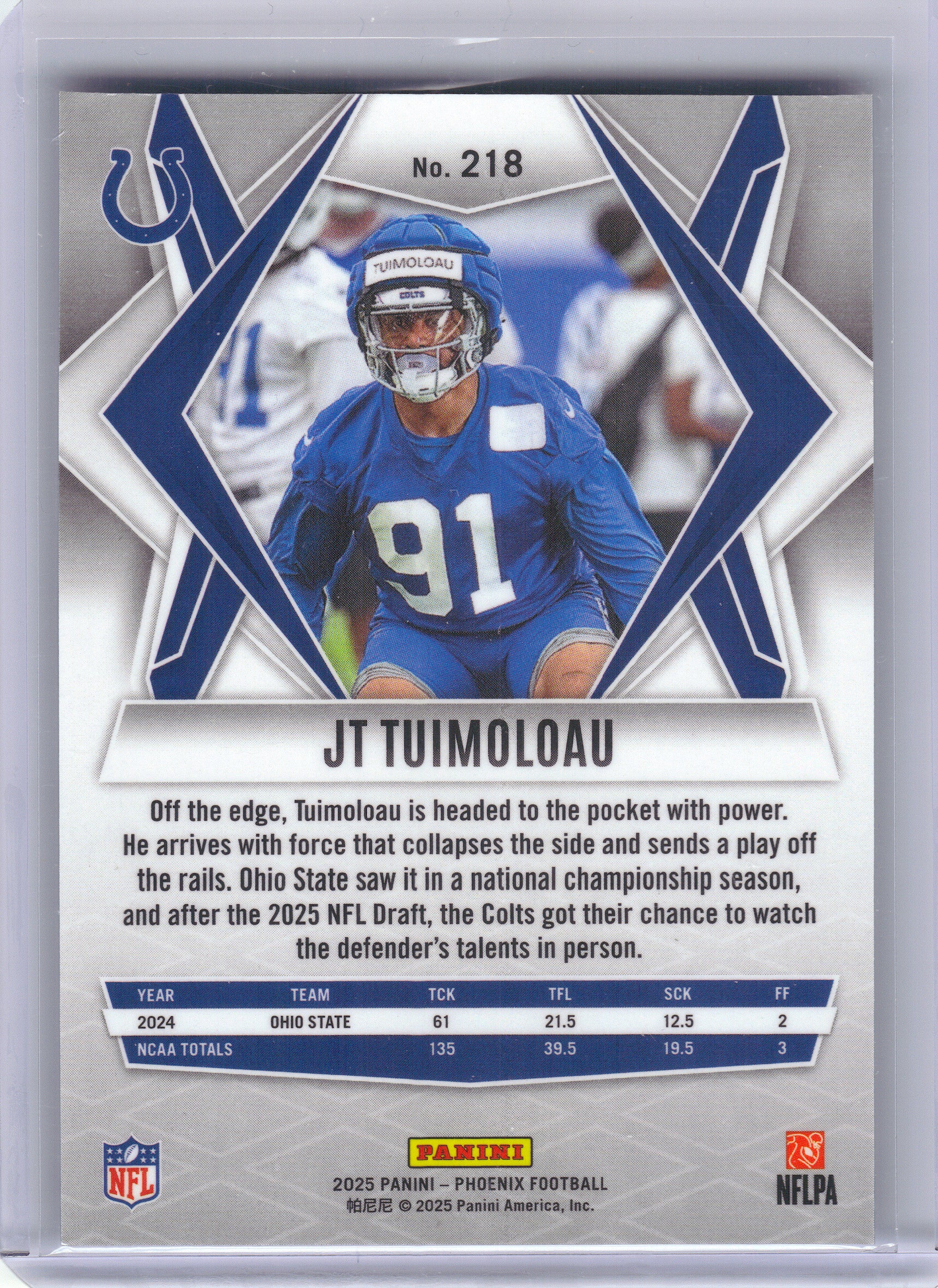 2025 Panini Phoenix #218 JT Tuimoloau Indianapolis Colts RC