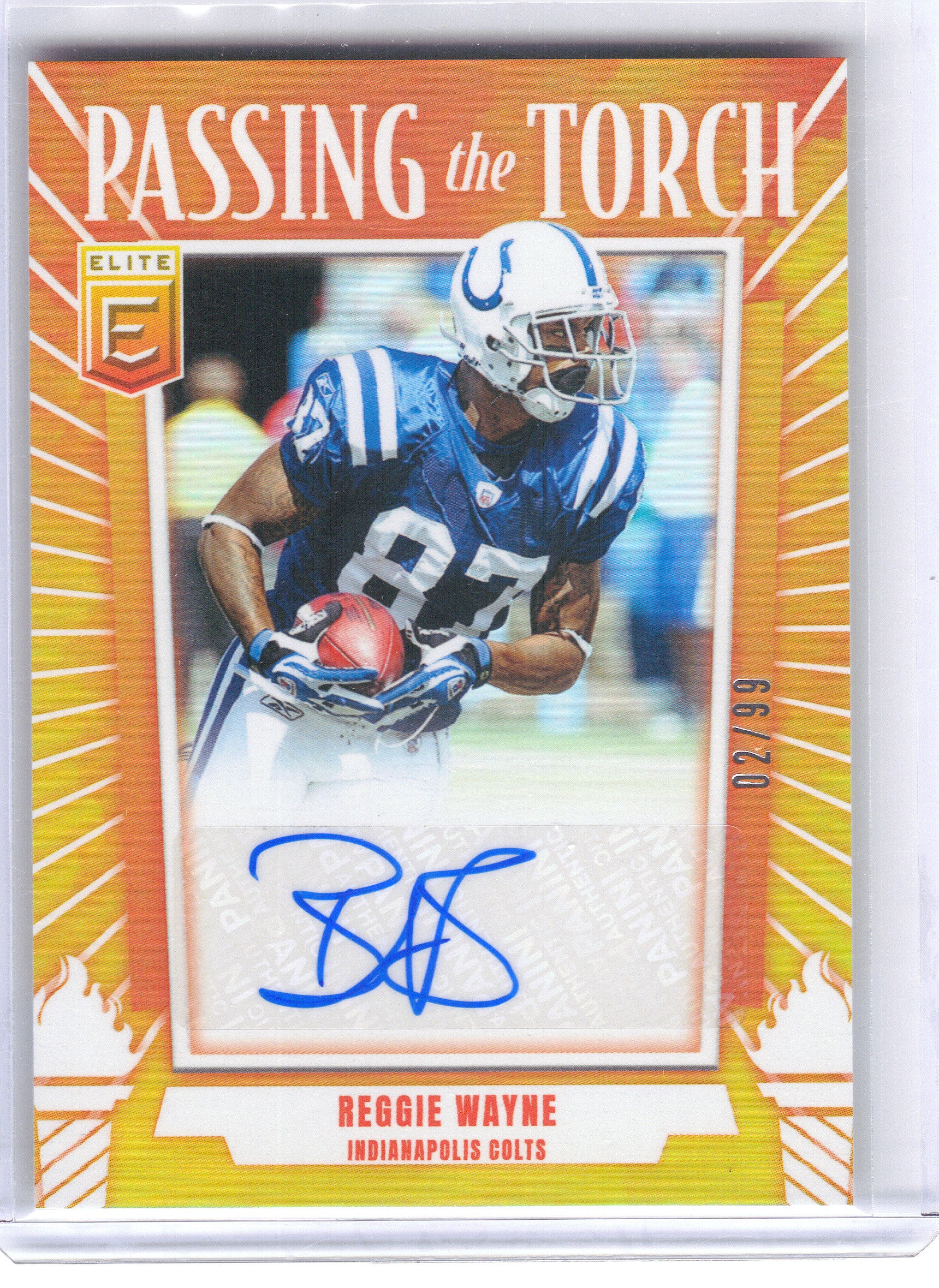 2025 Donruss Elite #PTS-RWE Reggie Wayne Passing the Torch Signatures Singles #/99 Indianapolis Colts SN,AU