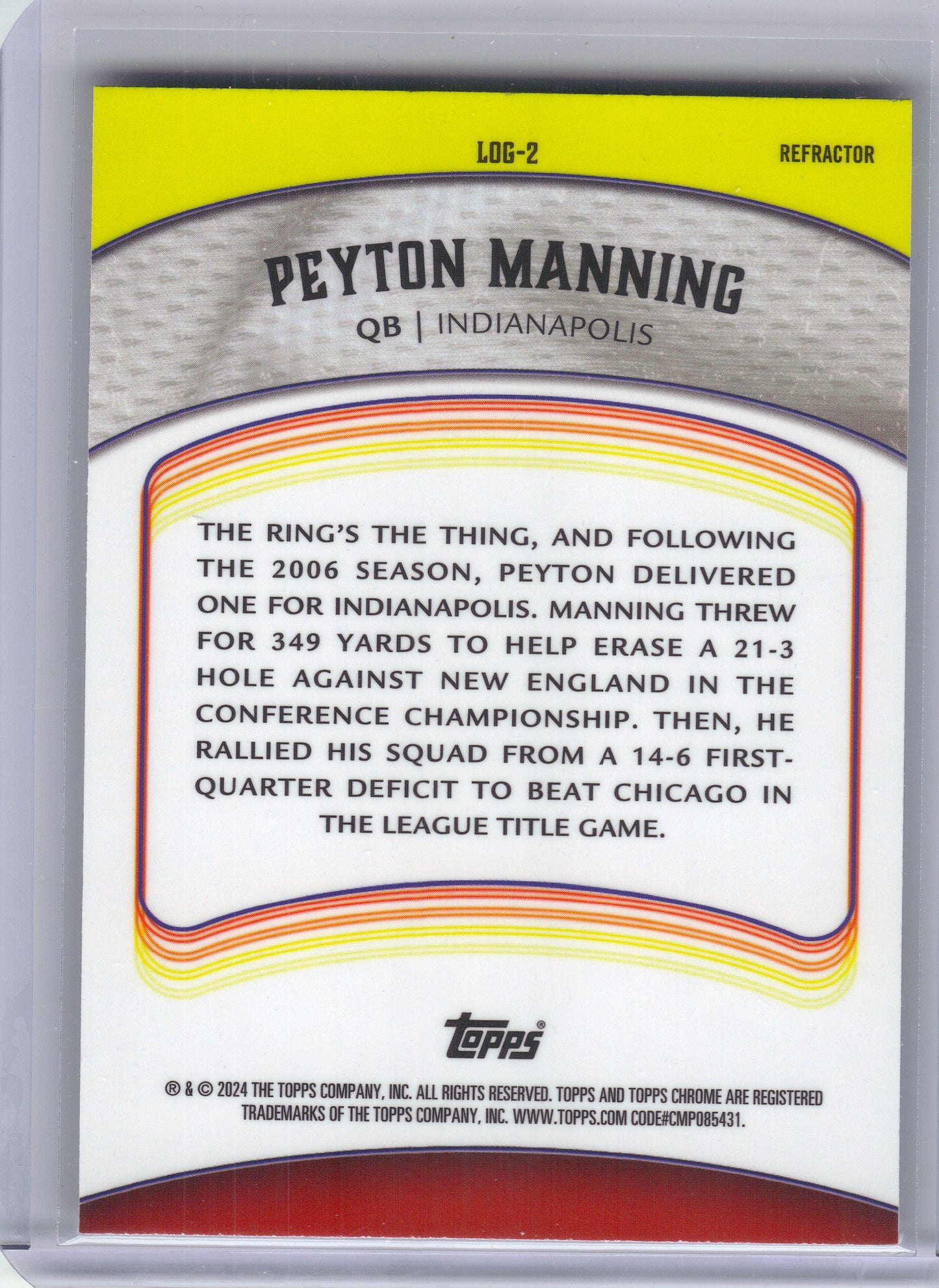 2024 Topps Chrome #LOG-2 Peyton Manning Legends of the Gridiron Refractor Indianapolis Colts