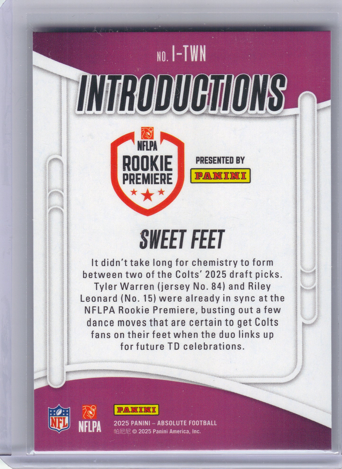 2025 Panini Absolute #I-TWN Sweet Feet Introductions Indianapolis Colts