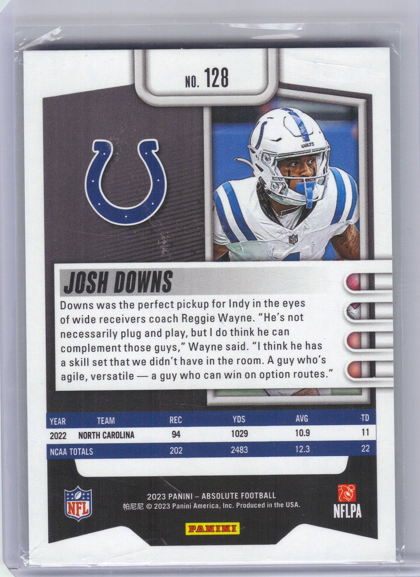 2023 Panini Absolute #128 Josh Downs Blue Diamonds #/199 Indianapolis Colts SN