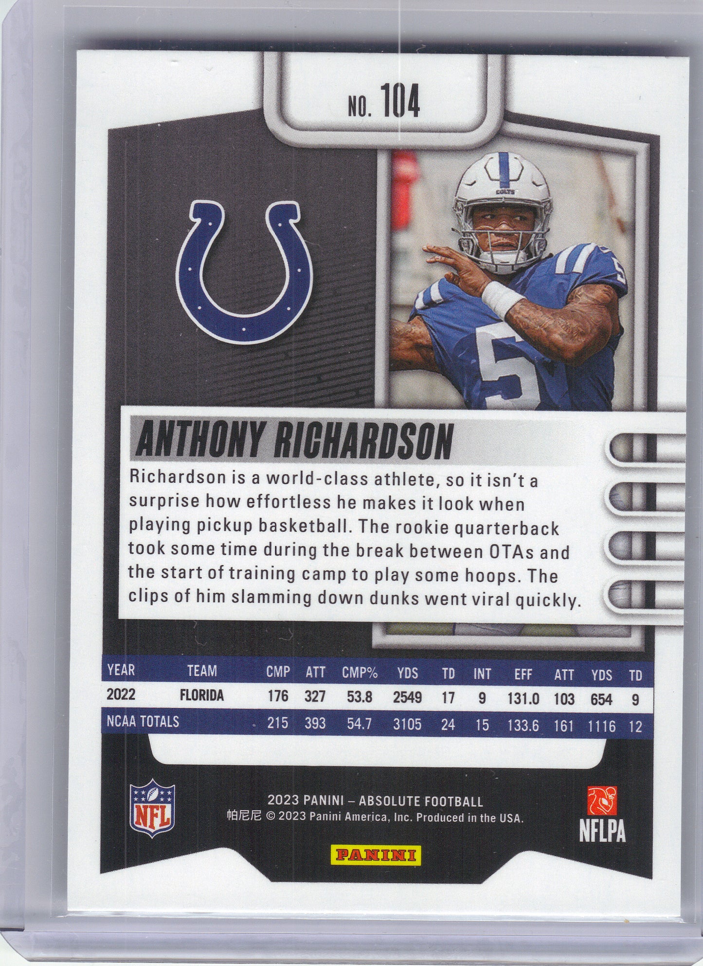 2023 Panini Absolute #104 Anthony Richardson Green Indianapolis Colts