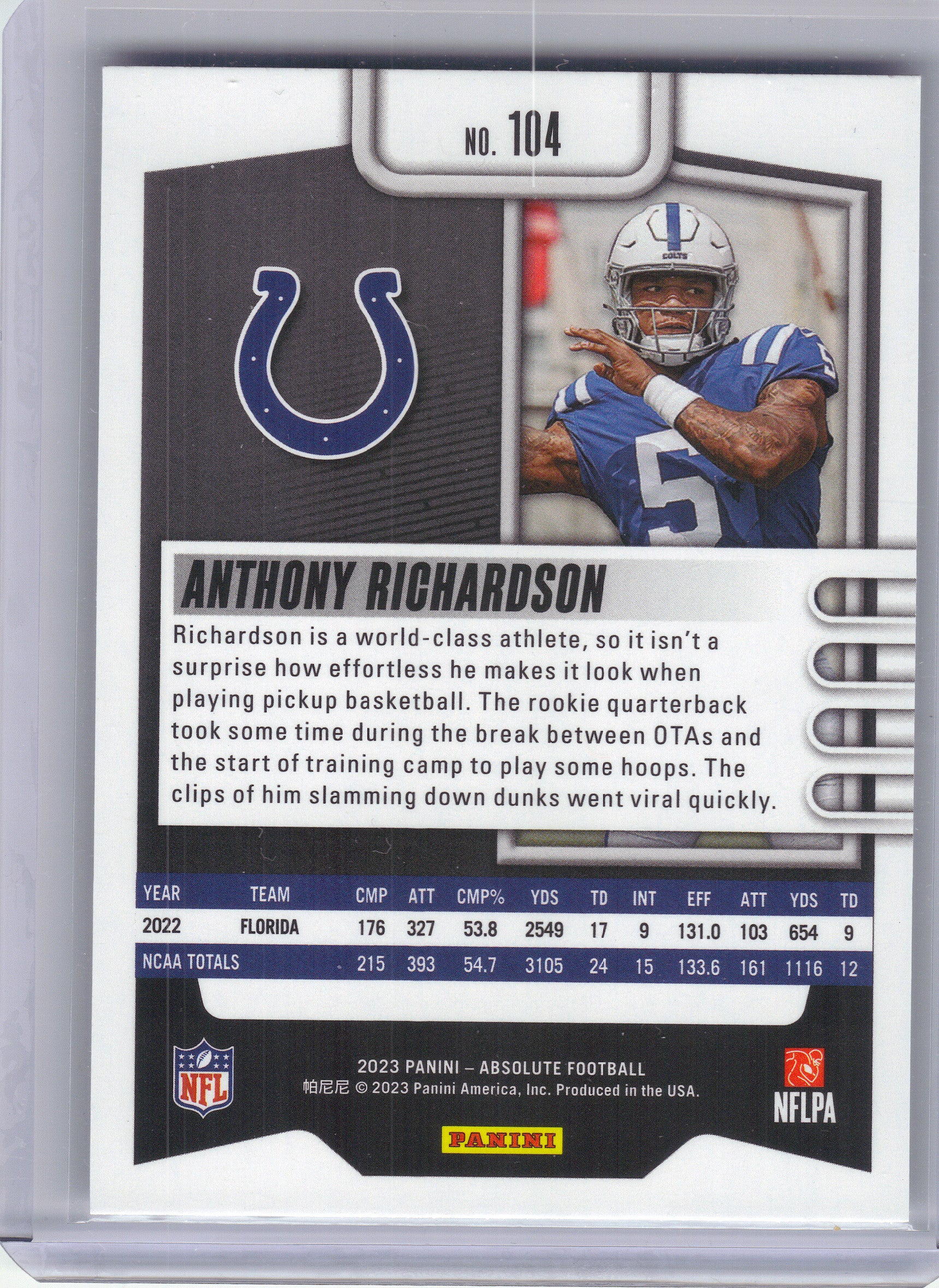 2023 Panini Absolute #104 Anthony Richardson Green Indianapolis Colts