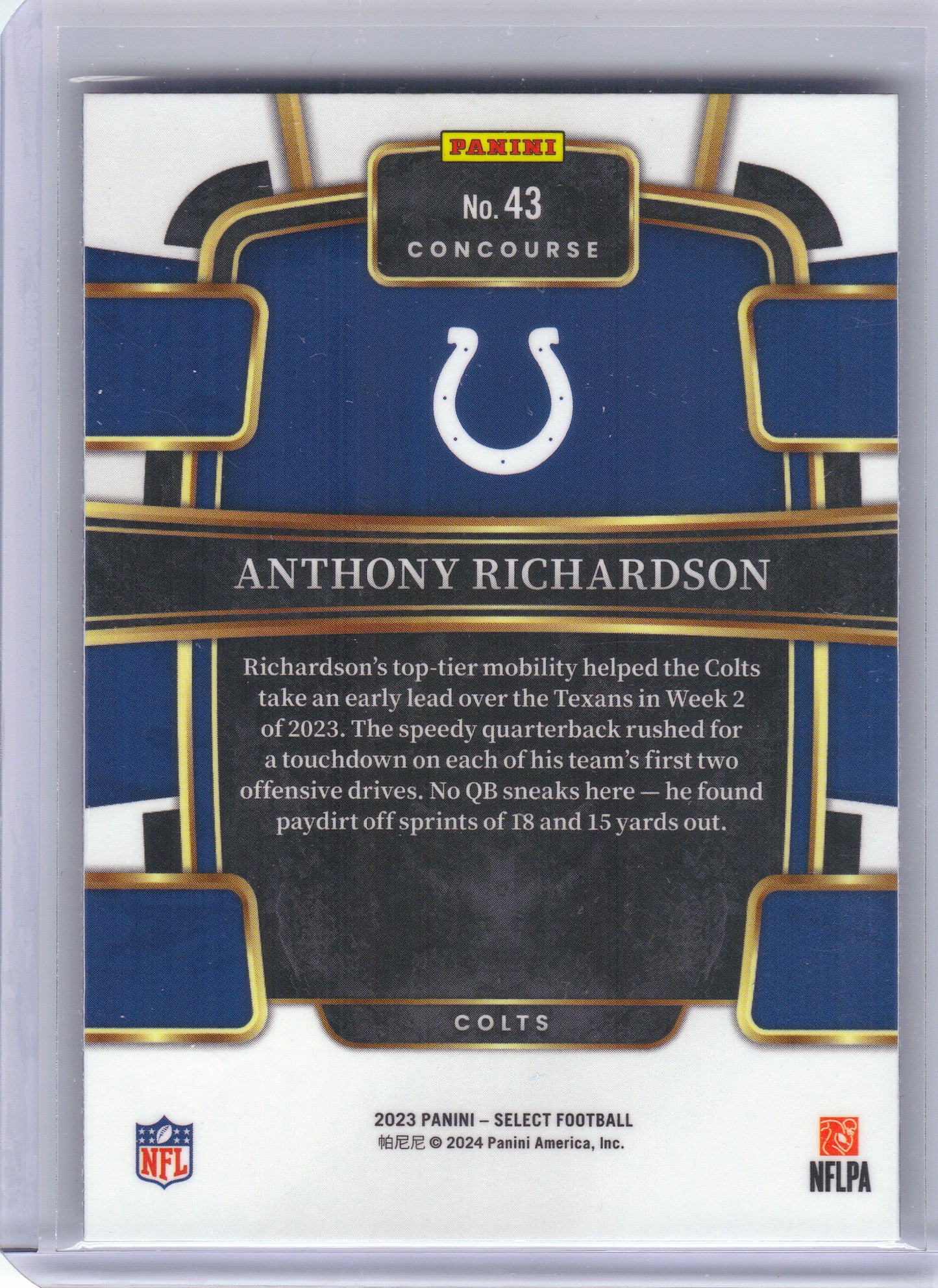 2023 Panini Select #43 Anthony Richardson Indianapolis Colts RC