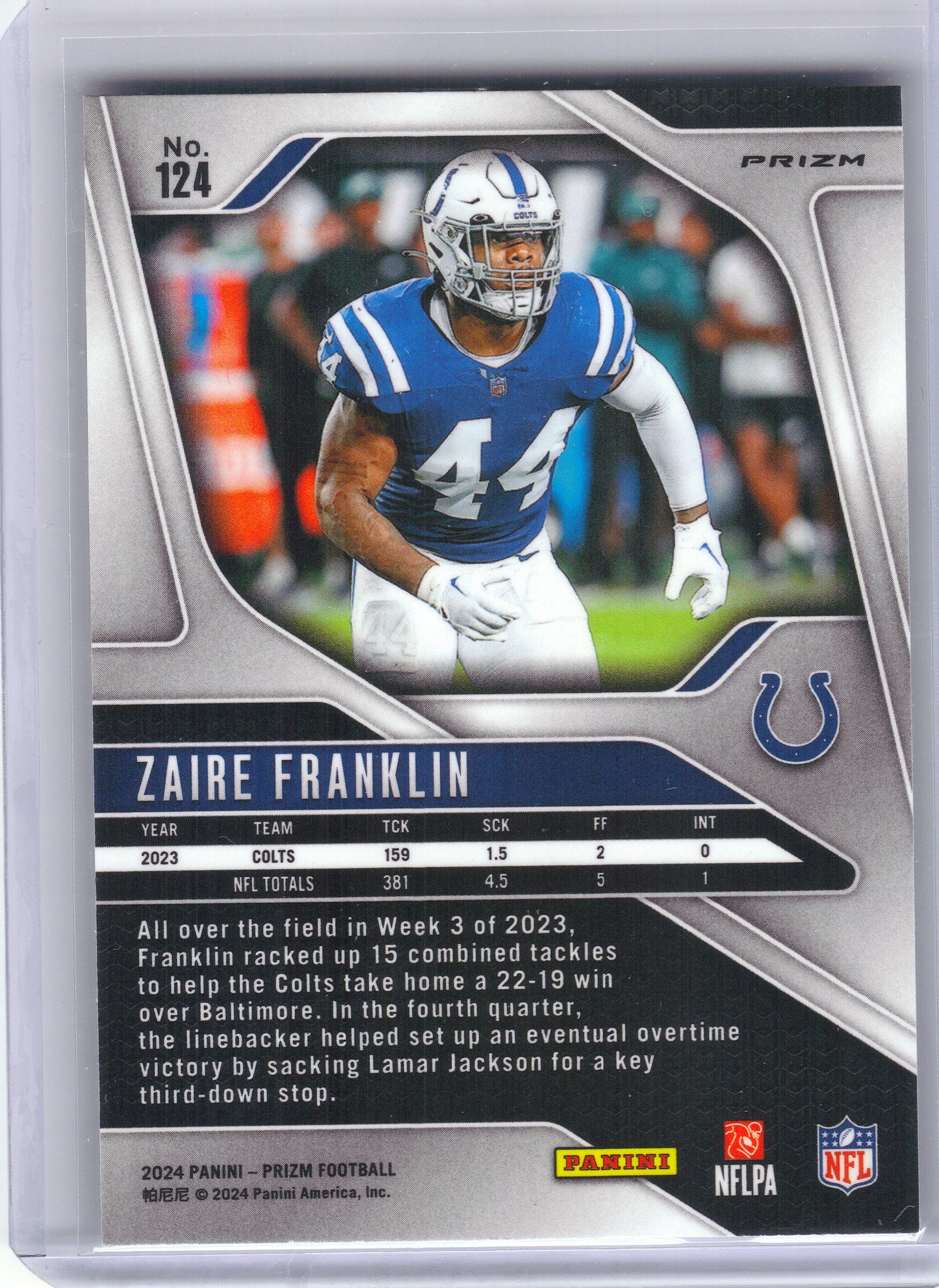 2024 Panini Prizm #124 Zaire Franklin Black and White Checker Indianapolis Colts