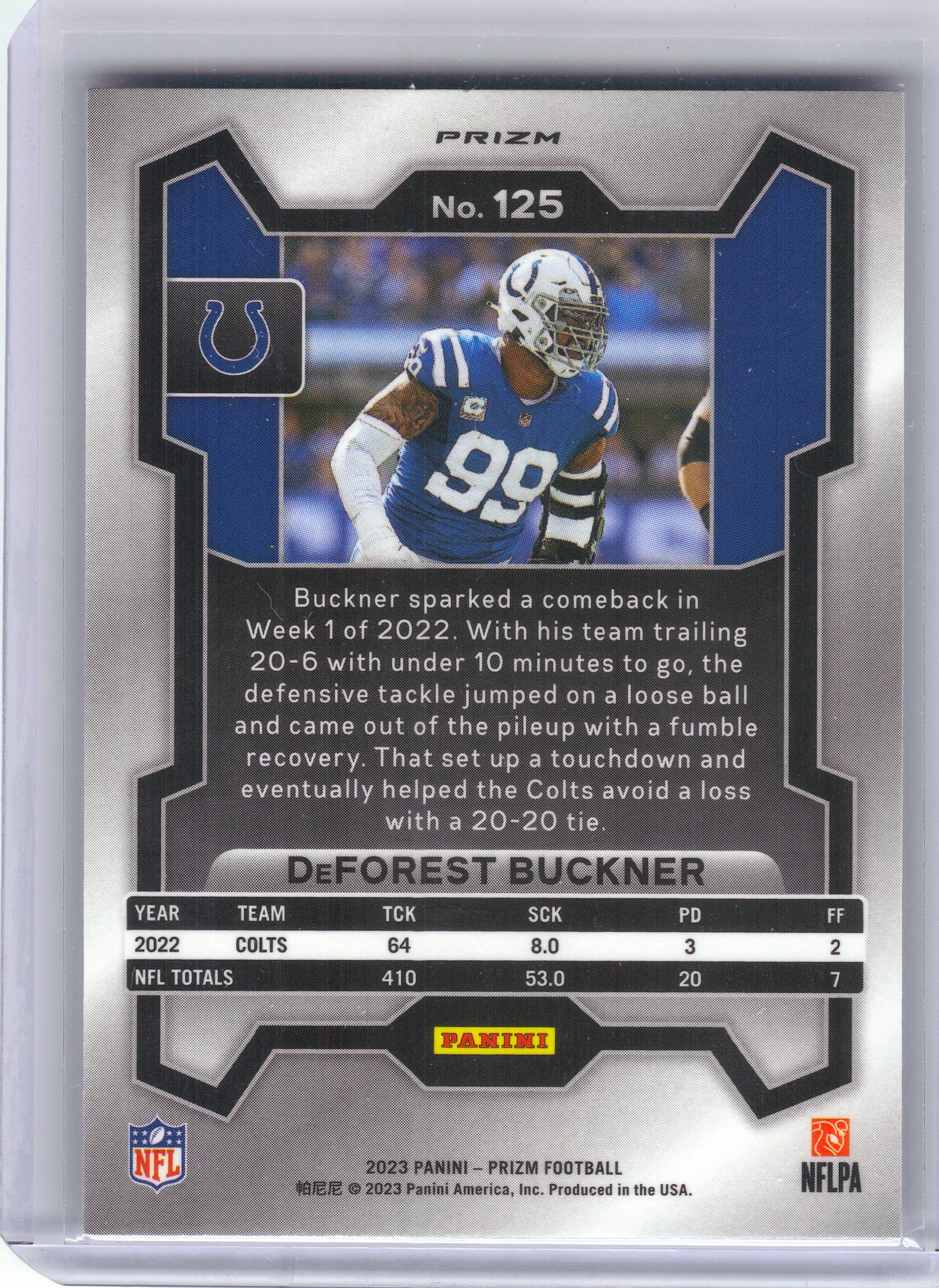 2023 Panini Prizm #125 DeForest Buckner Silver Indianapolis Colts