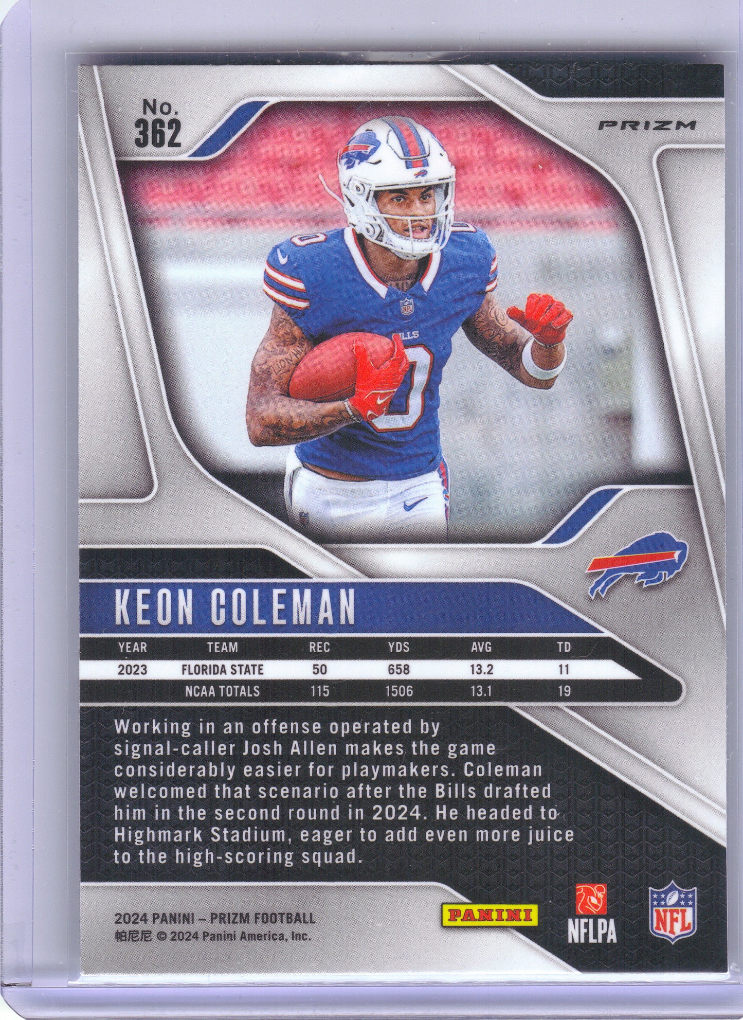 2024 Panini Prizm #362 Keon Coleman Green Wave Buffalo Bills RC