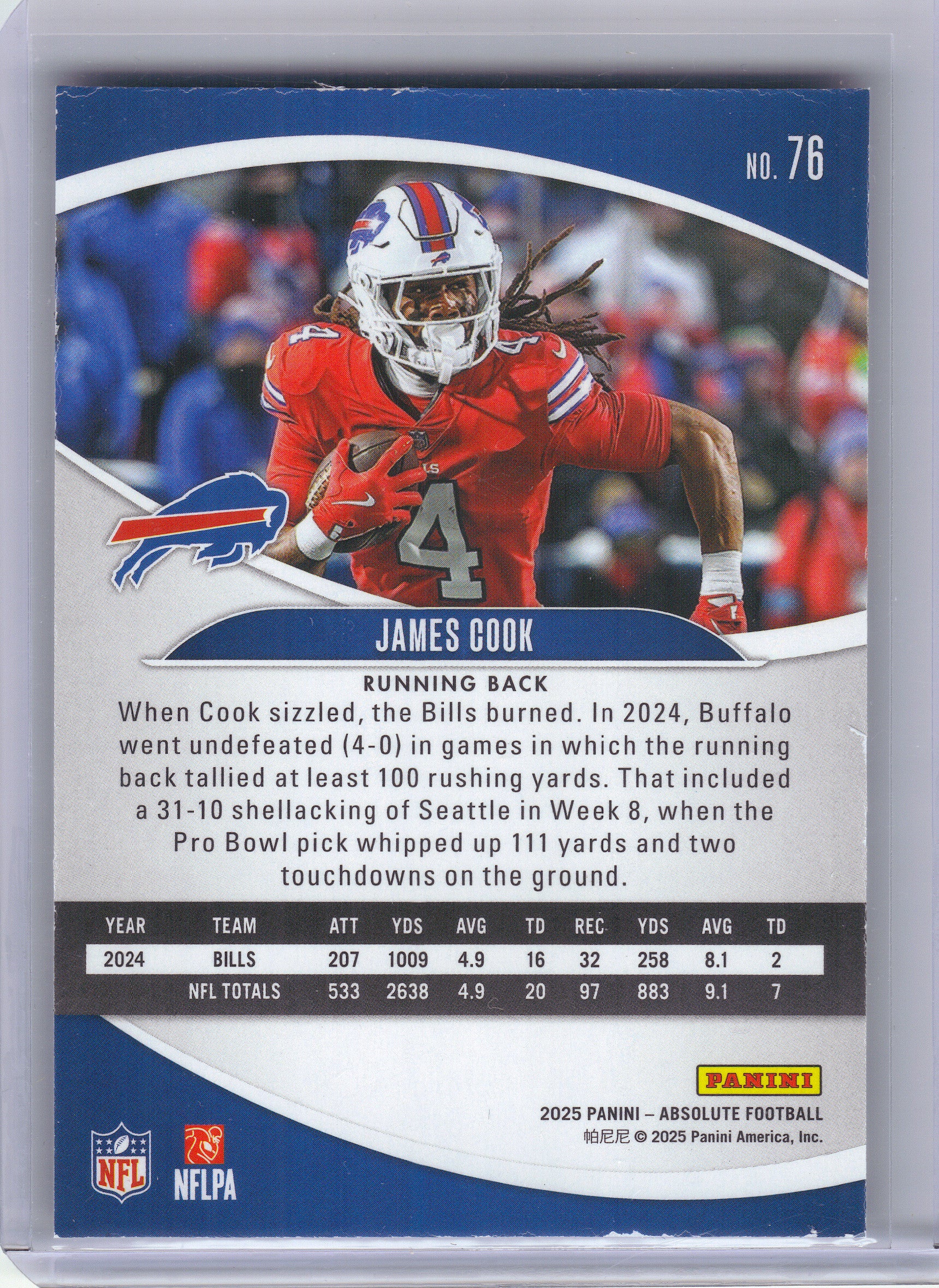 2025 Panini Absolute #76 James Cook Green Buffalo Bills