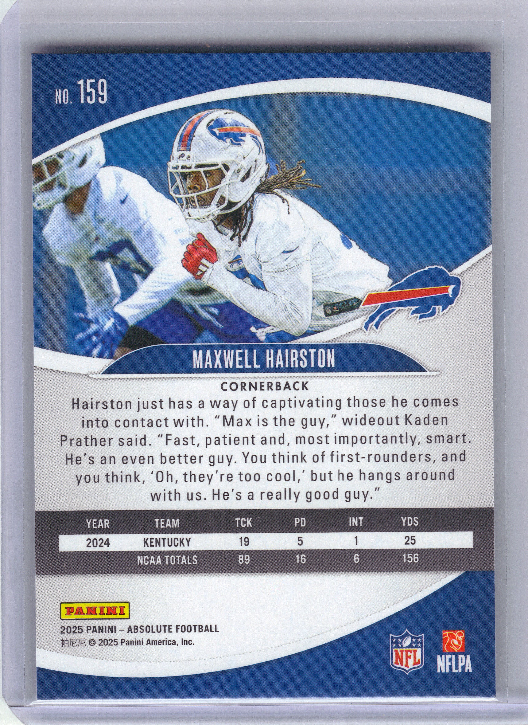 2025 Panini Absolute #159 Maxwell Hairston Black Buffalo Bills RC