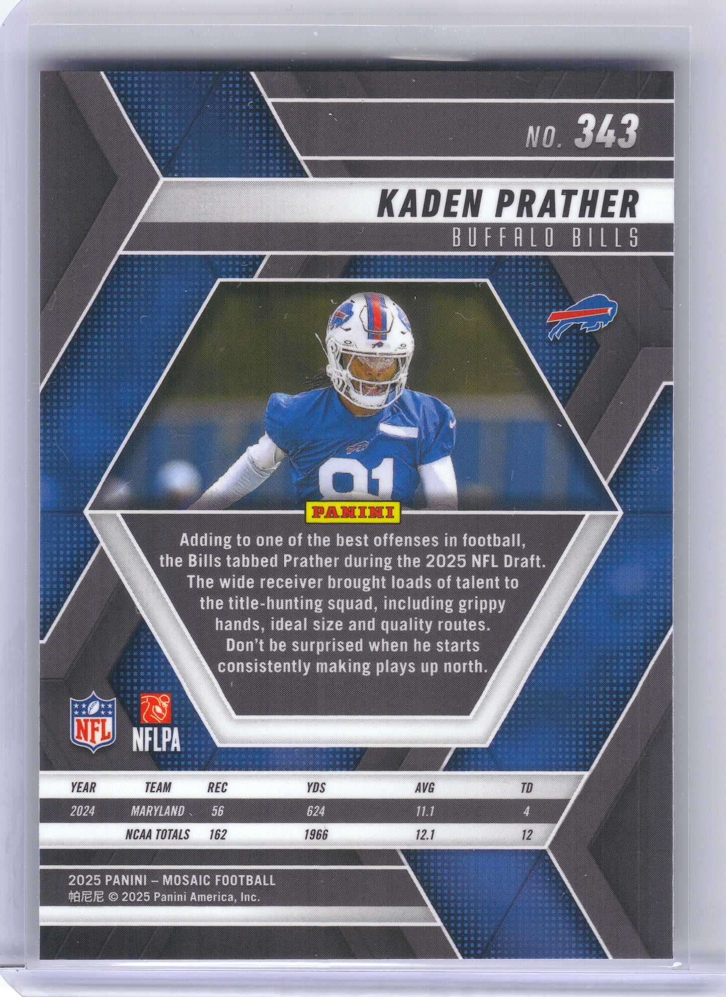 2025 Panini Mosaic #343 Kaden Prather Buffalo Bills RC