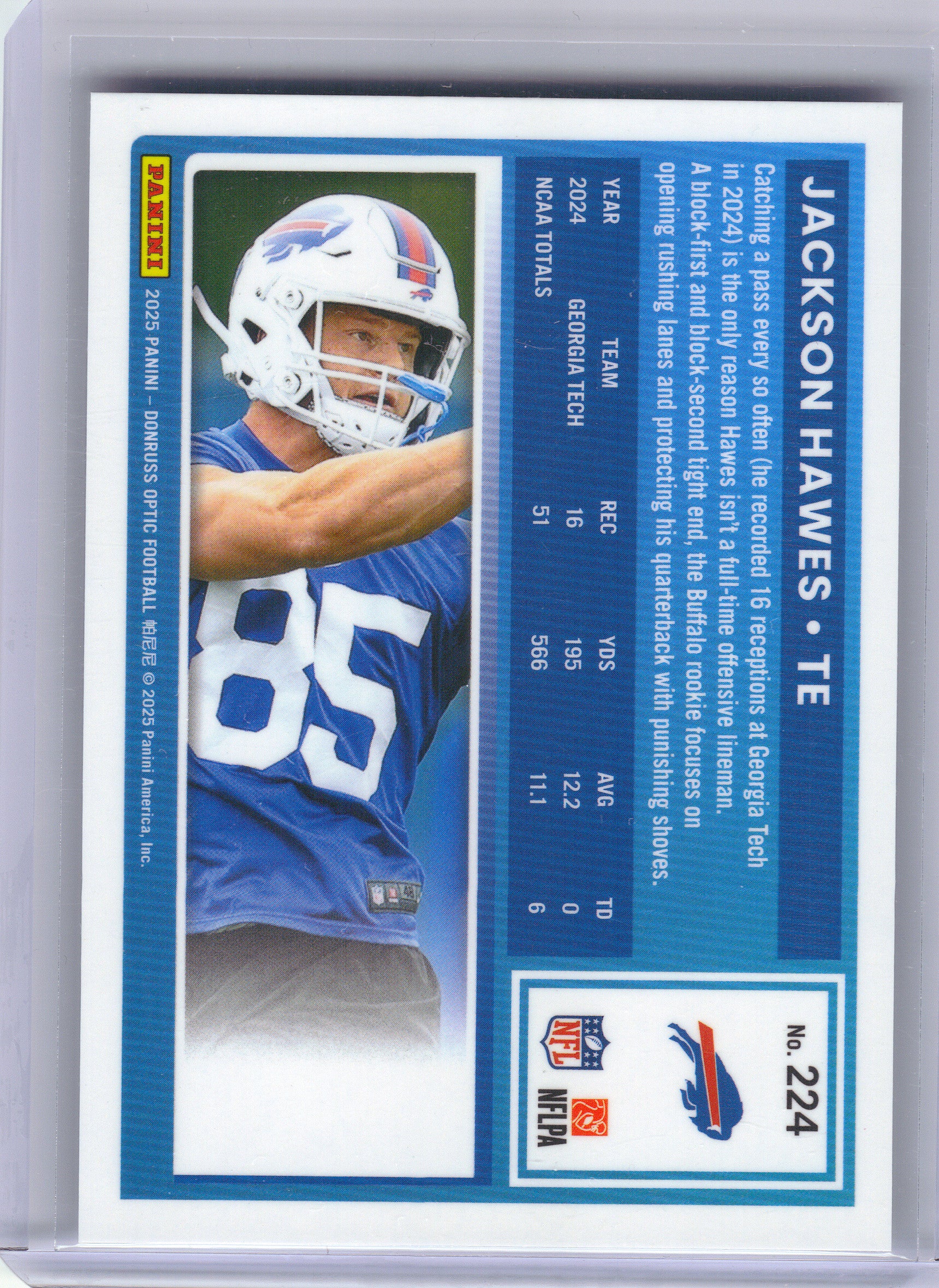 2025 Donruss #357 Jackson Hawes Optic Rated Rookies Preview Holo Buffalo Bills RC