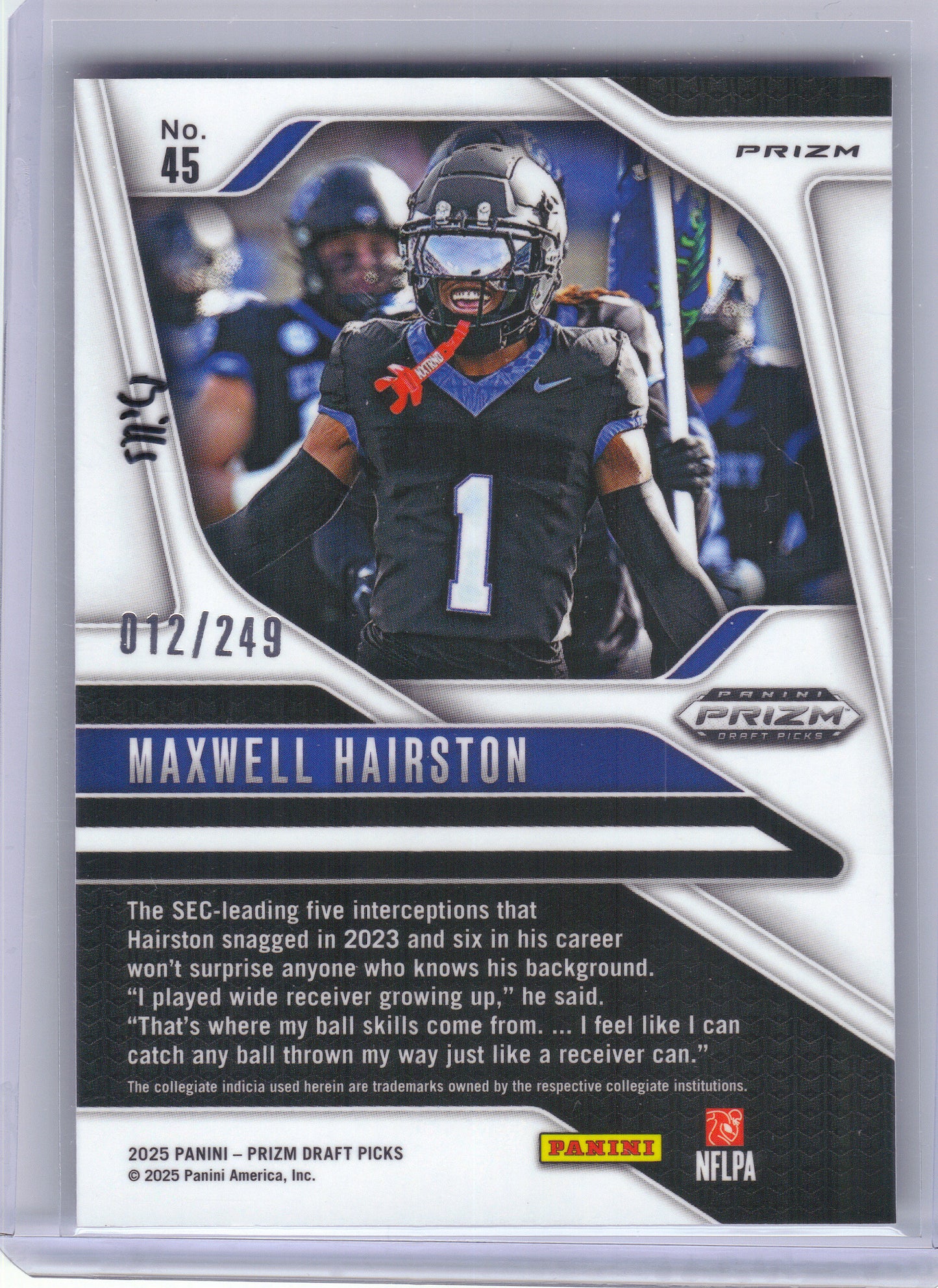 2025 Panini Prizm Draft Picks #45 Maxwell Hairston Prizms Blue #/249 Kentucky Wildcats SN