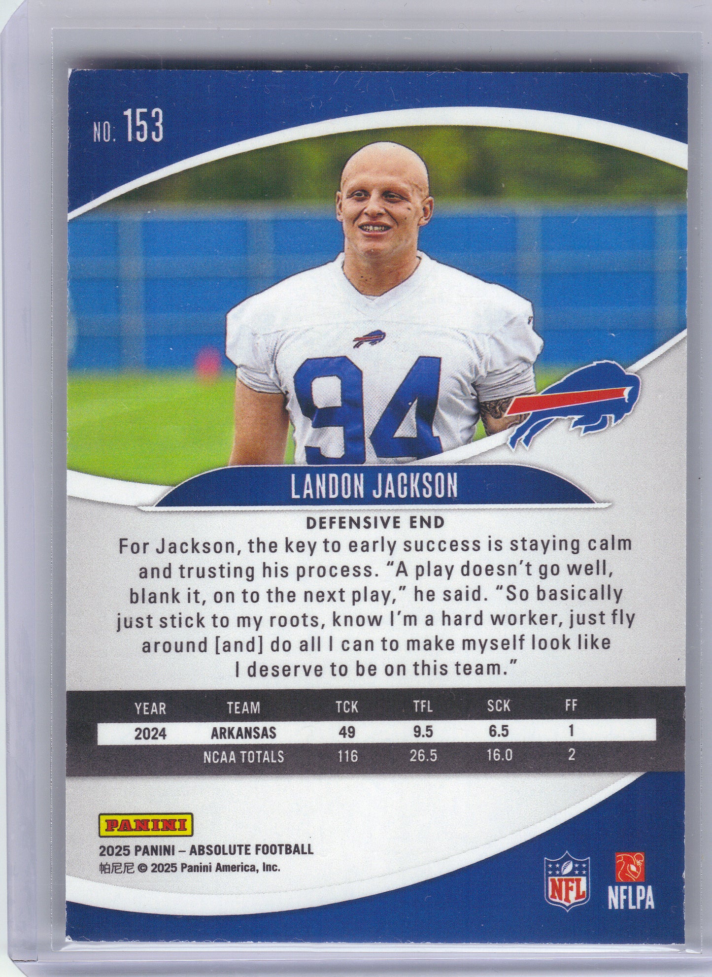 2025 Panini Absolute #153 Landon Jackson Retail Buffalo Bills RC