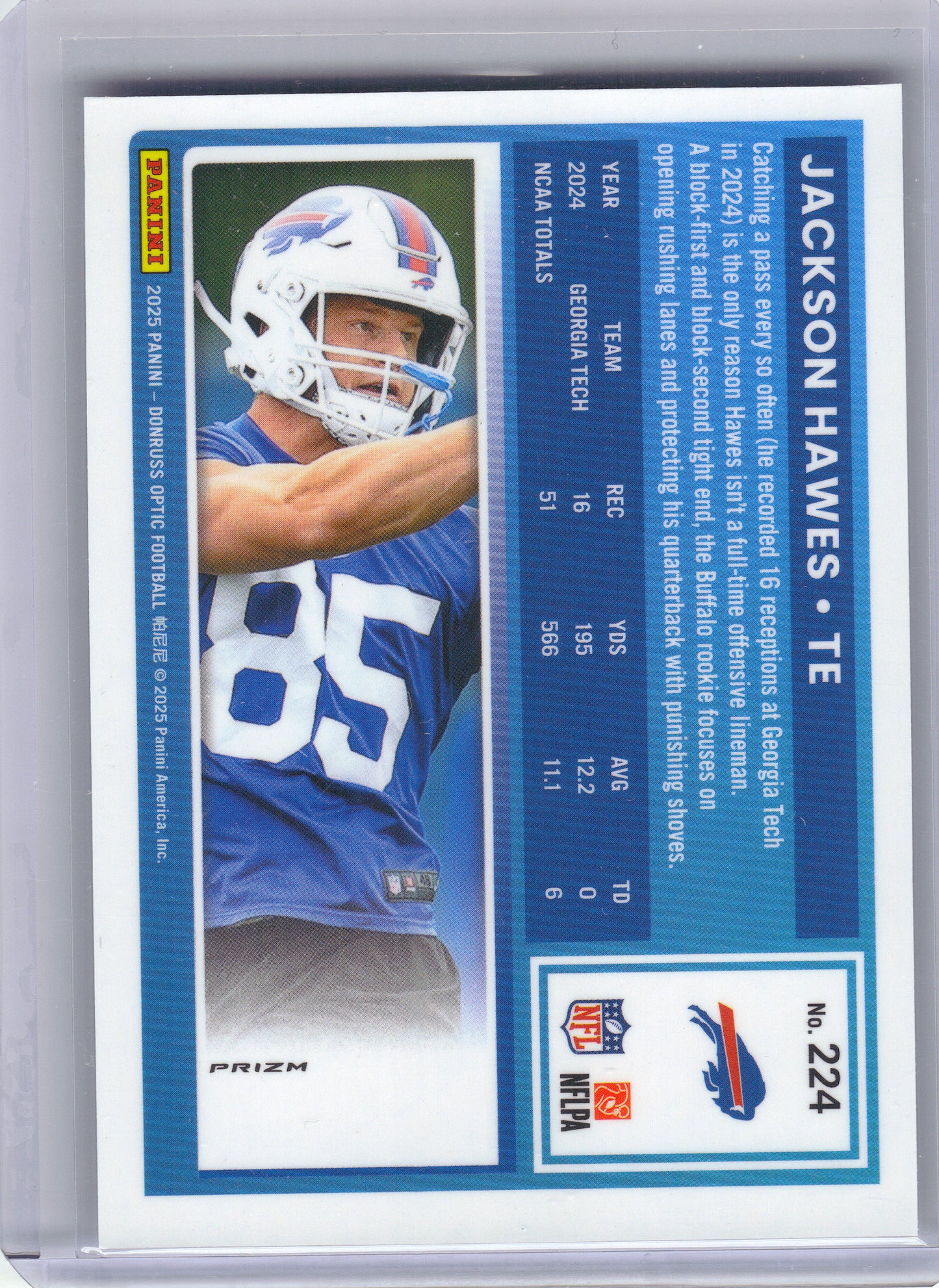 2025 Donruss Optic #224 Jackson Hawes Holo Buffalo Bills RC