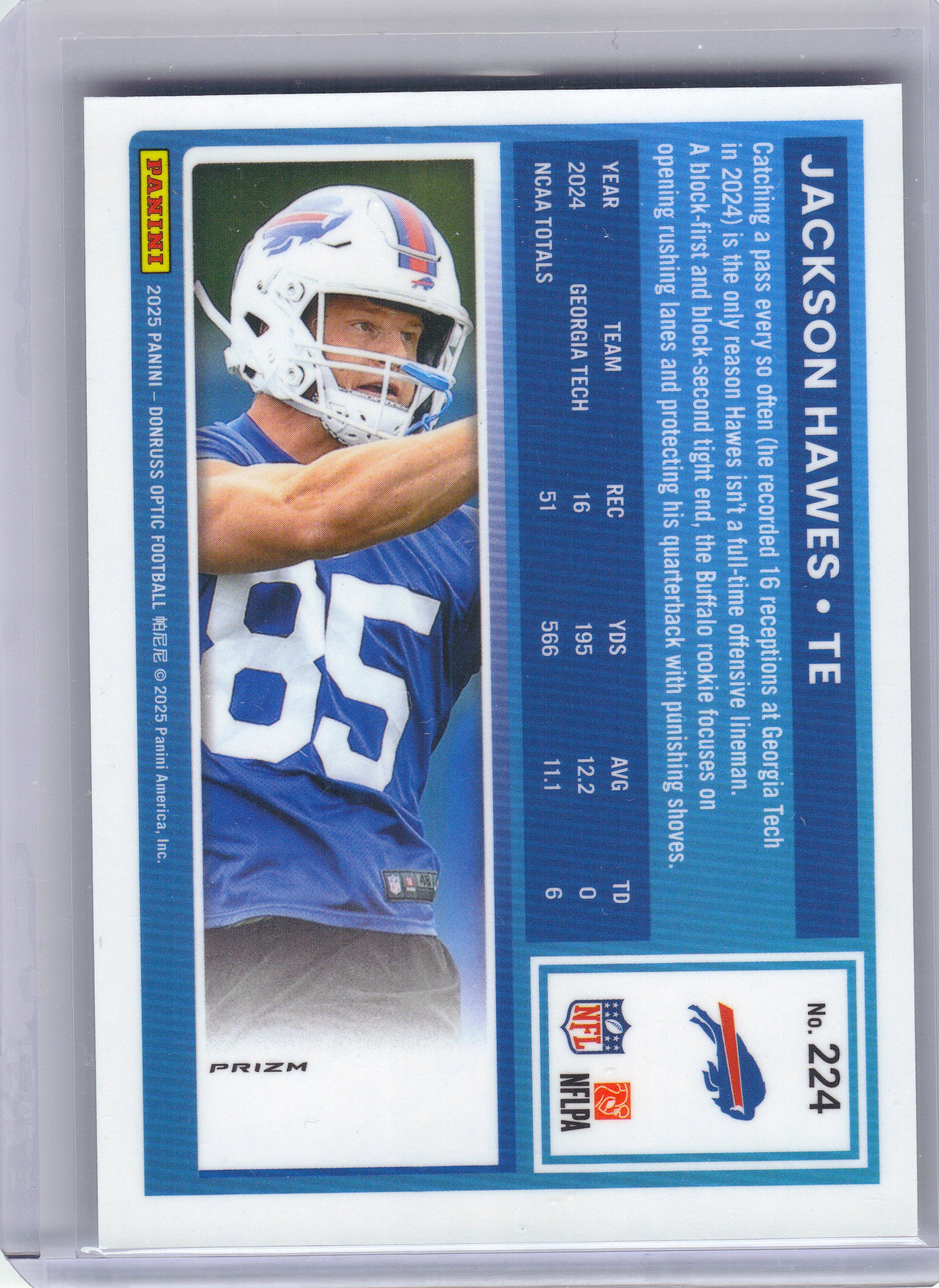 2025 Donruss Optic #224 Jackson Hawes Holo Buffalo Bills RC