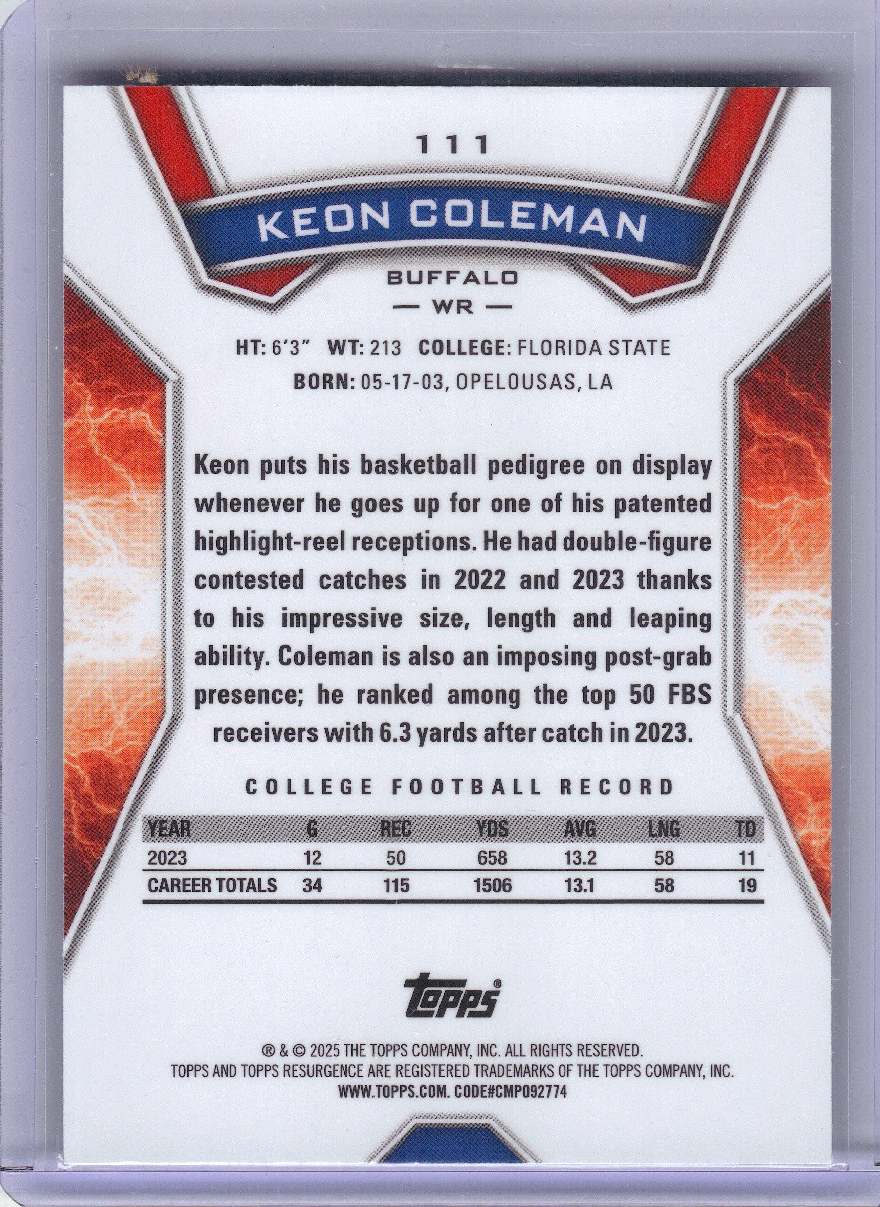2024 Topps Resurgence #111 Keon Coleman Buffalo Bills RC