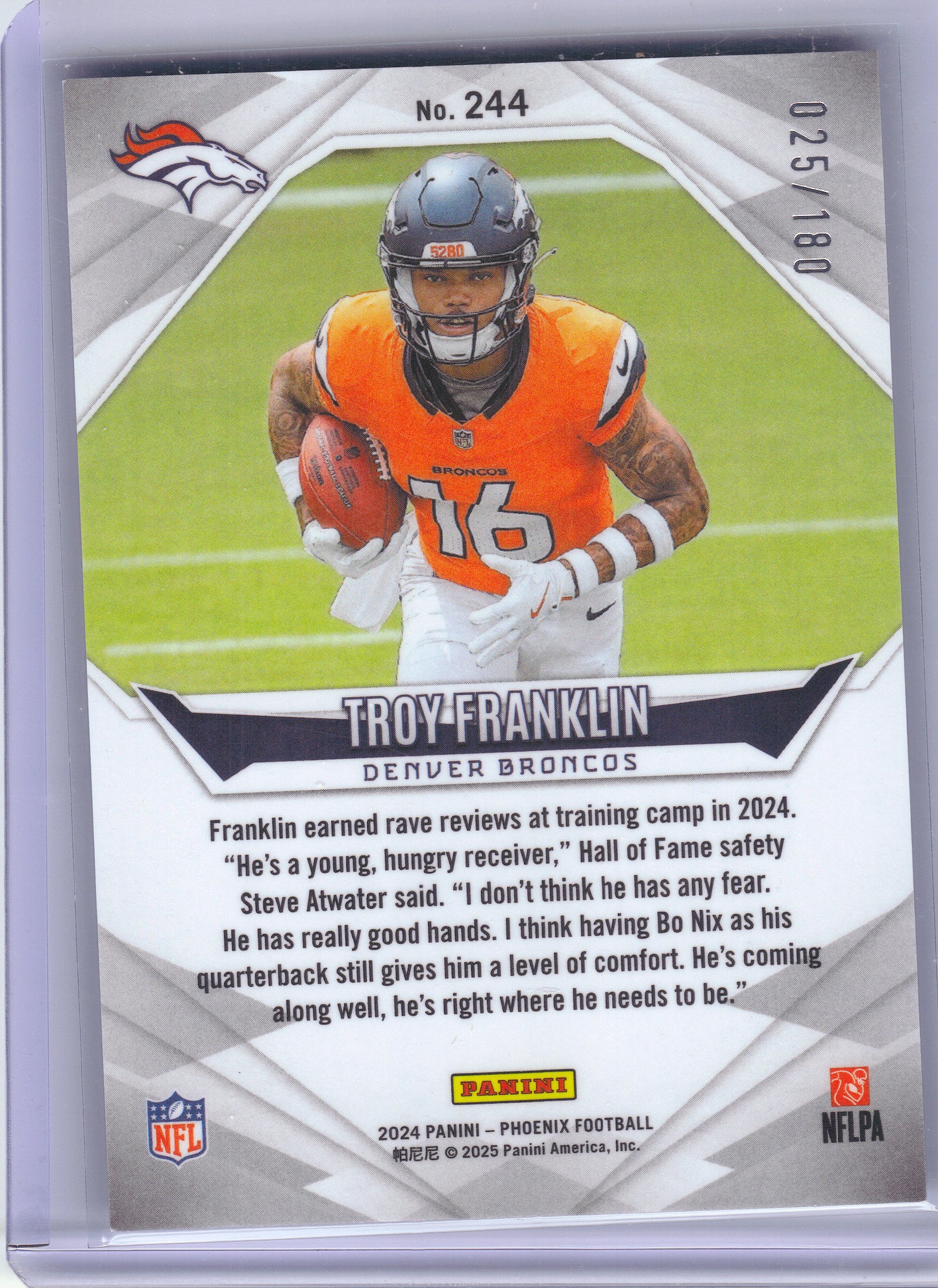 2024 Panini Phoenix #244 Troy Franklin Stars #/180 Denver Broncos SN,RC
