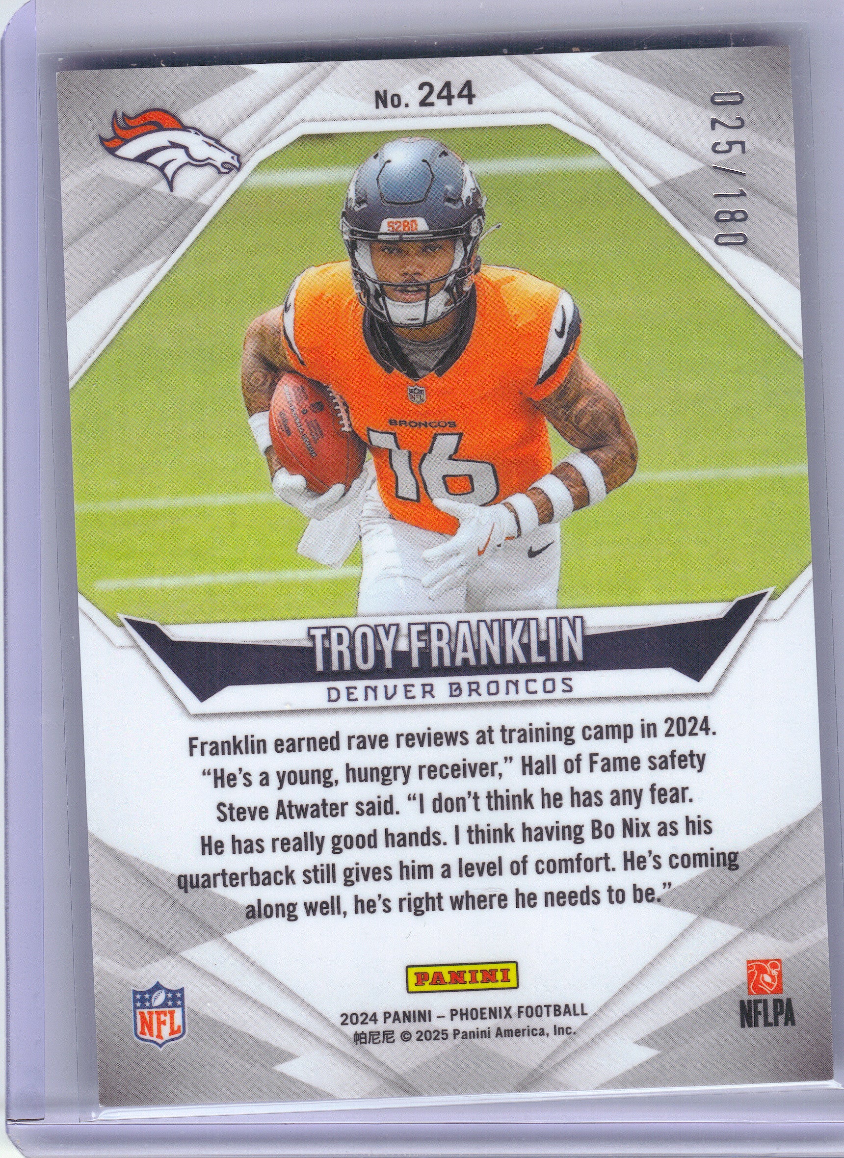 2024 Panini Phoenix #244 Troy Franklin Stars #/180 Denver Broncos SN,RC