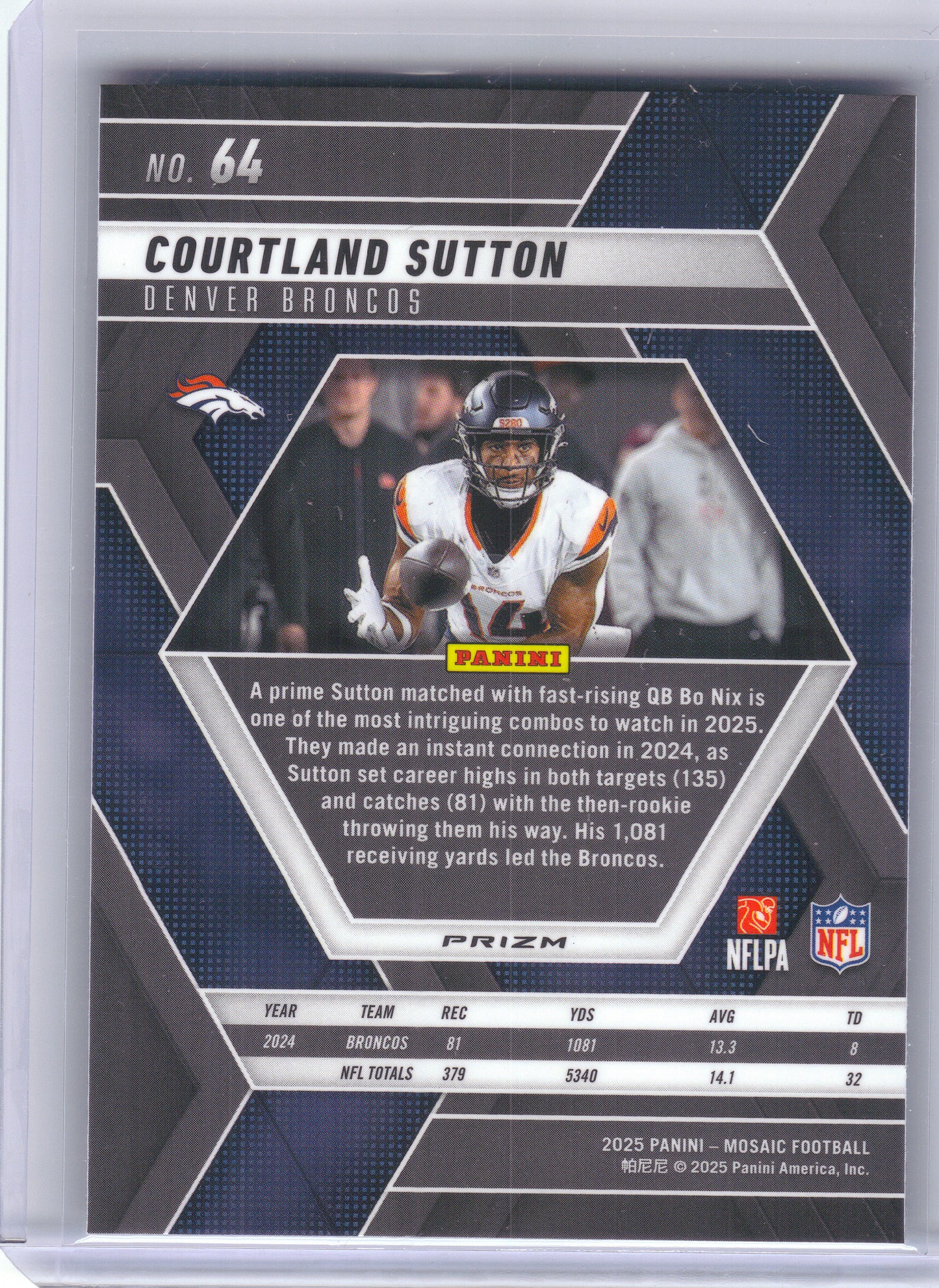 2025 Panini Mosaic #64 Courtland Sutton Mosaic Green Denver Broncos