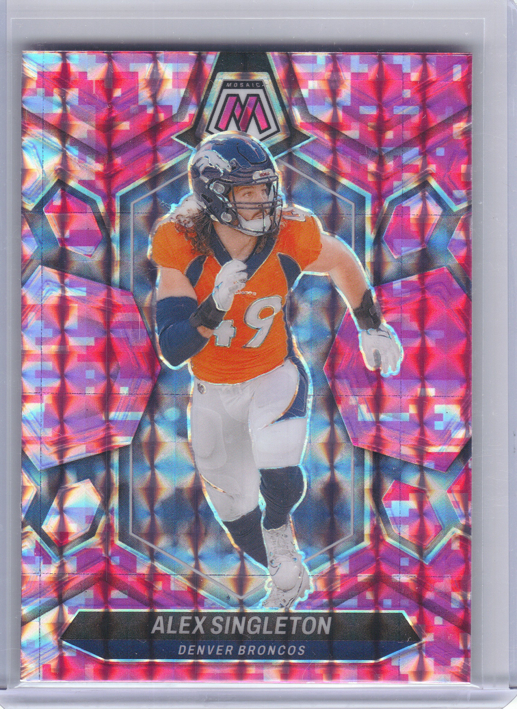 2024 Panini Mosaic #69 Alex Singleton Mosaic Camo Pink Denver Broncos