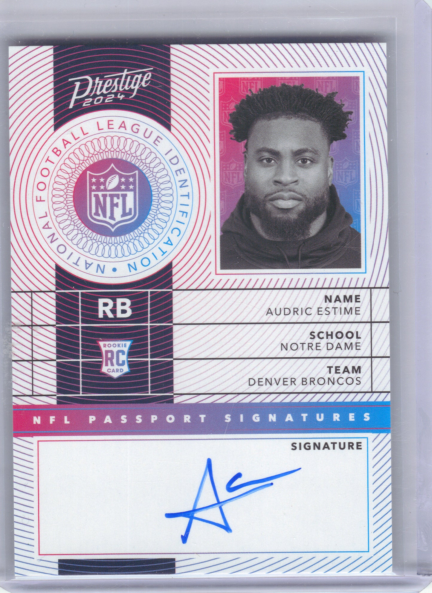 2024 Panini Prestige #NPS-AEE Audric Estime NFL Passport Signatures Denver Broncos AU