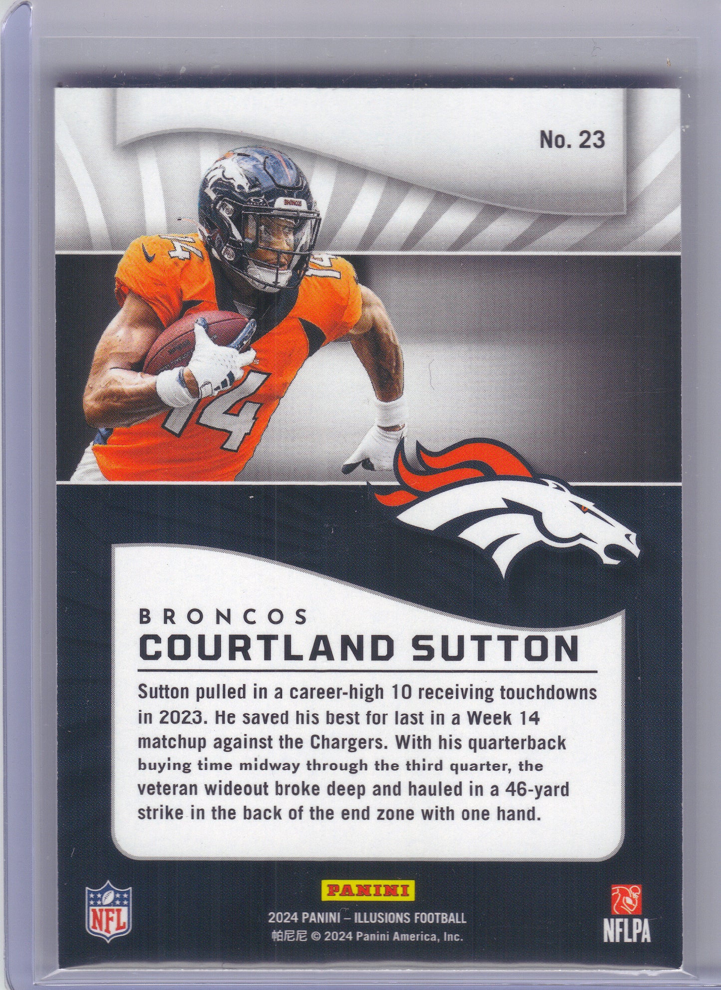 2024 Panini Illusions #23 Courtland Sutton Pink Trophy Collection #/299 Denver Broncos SN