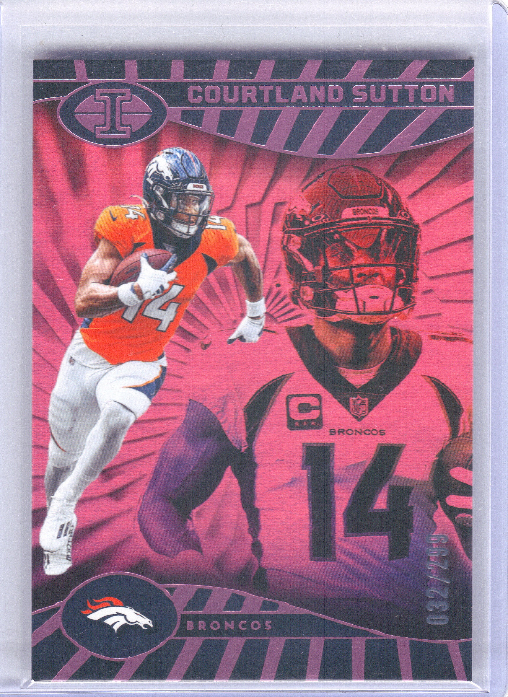 2024 Panini Illusions #23 Courtland Sutton Pink Trophy Collection #/299 Denver Broncos SN