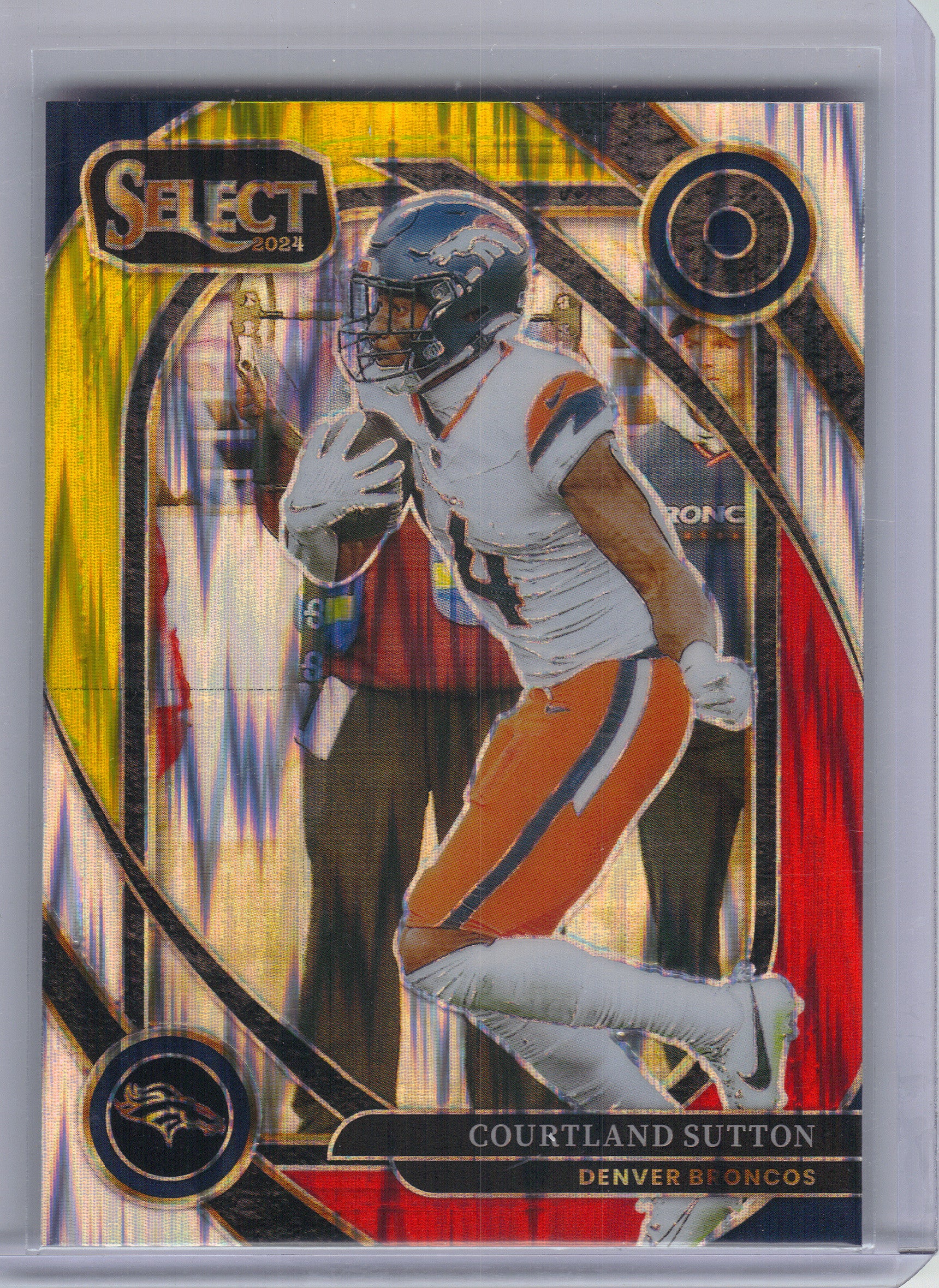 2024 Panini Select #240 Courtland Sutton Red & Yellow Prizm Shock Denver Broncos
