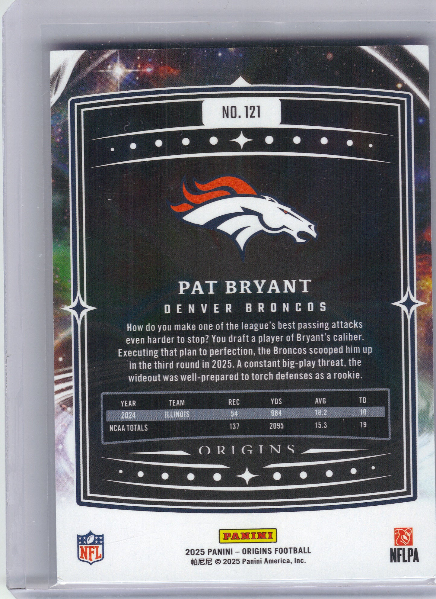 2025 Panini Origins #121 Pat Bryant Holo Blue Denver Broncos SN,RC