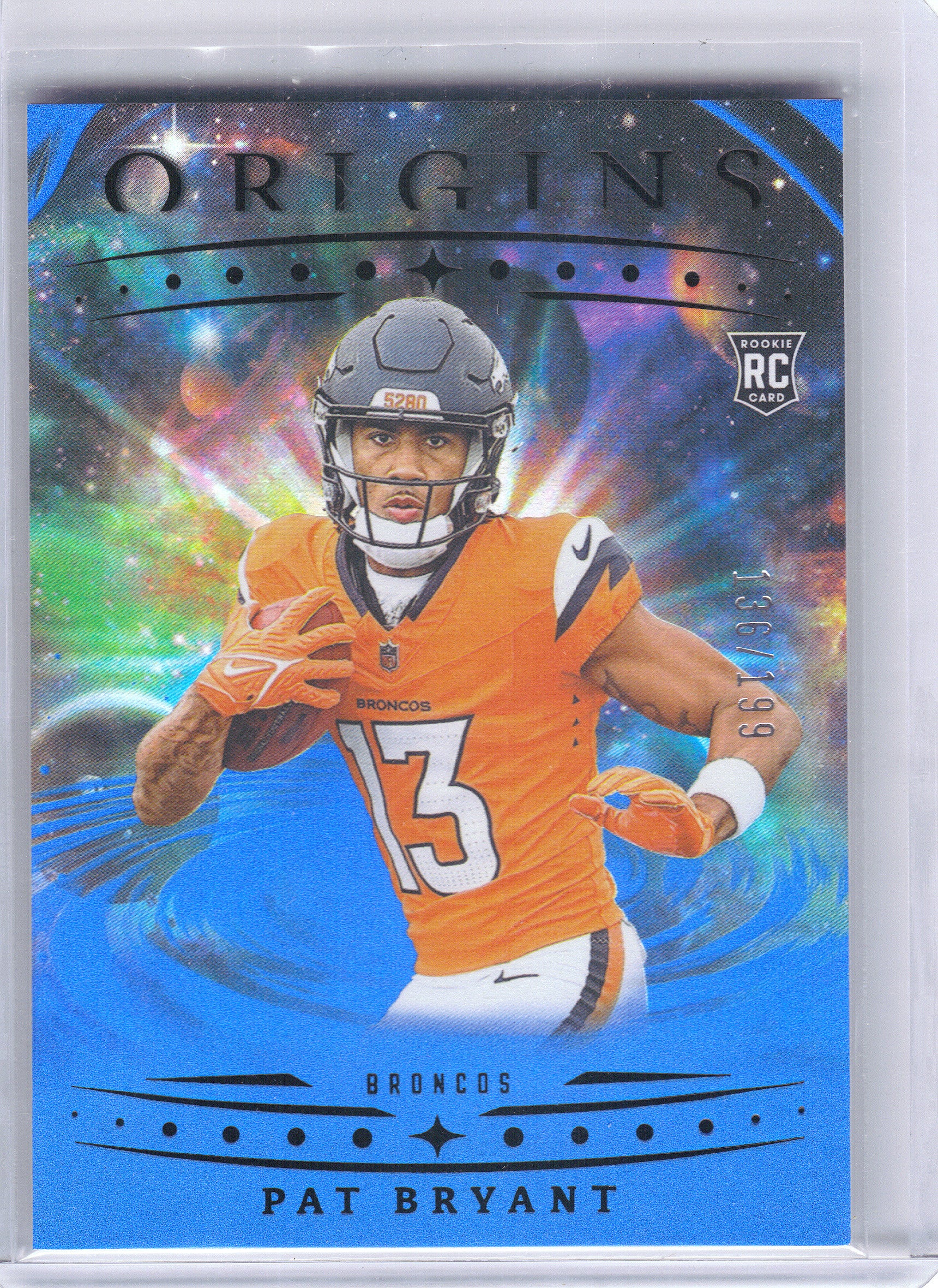 2025 Panini Origins #121 Pat Bryant Holo Blue x Denver Broncos SN,RC