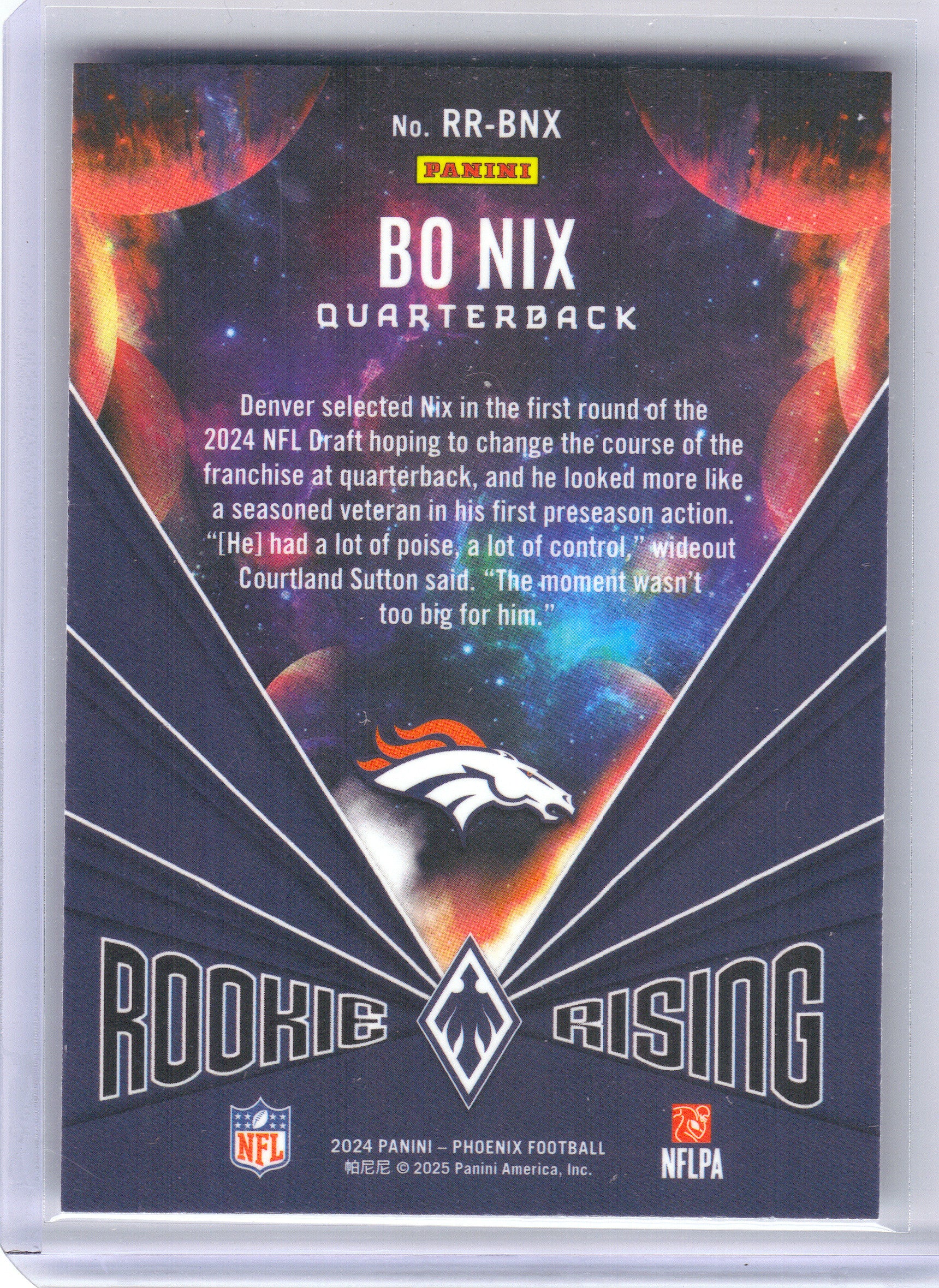 2024 Panini Phoenix #RR-BNX Bo Nix Rookie Rising Stars Denver Broncos