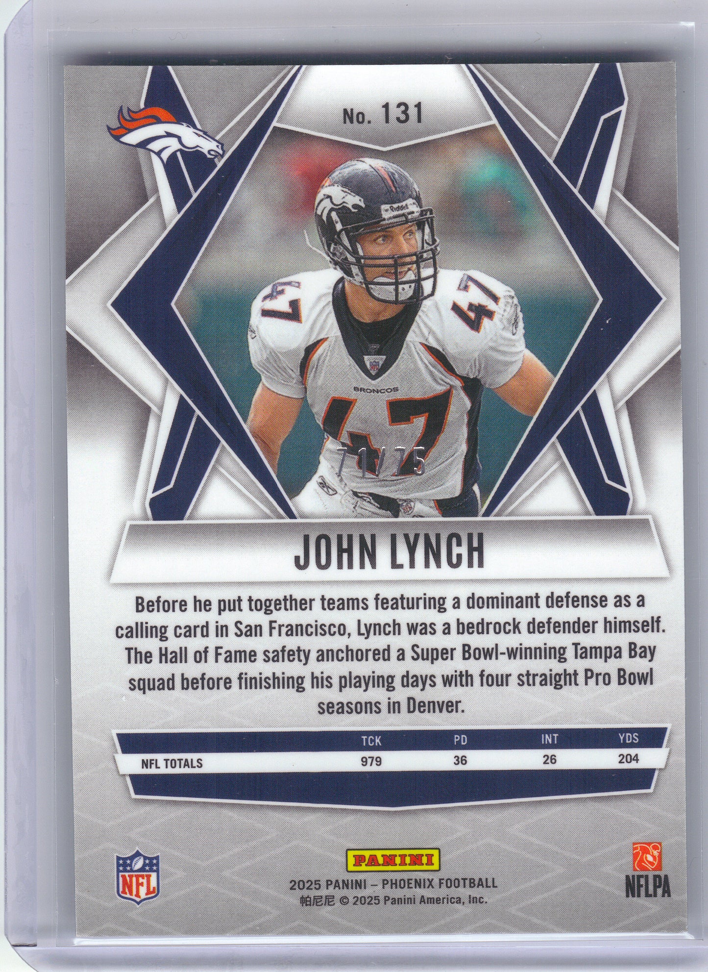 2025 Panini Phoenix #131 John Lynch Lime Green Mojo Prizm #/75 Denver Broncos SN