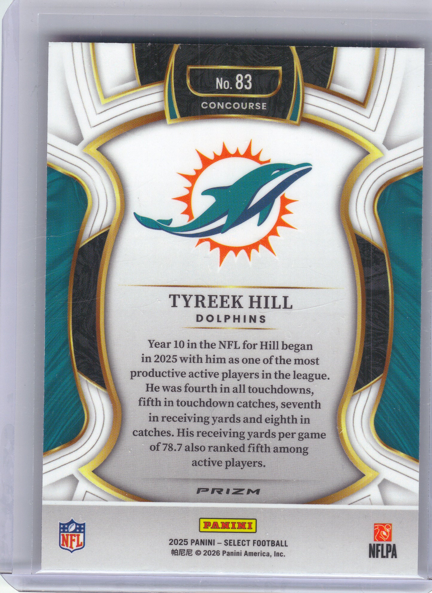 2025 Panini Select #83 Tyreek Hill Pink Prizm Shock Miami Dolphins