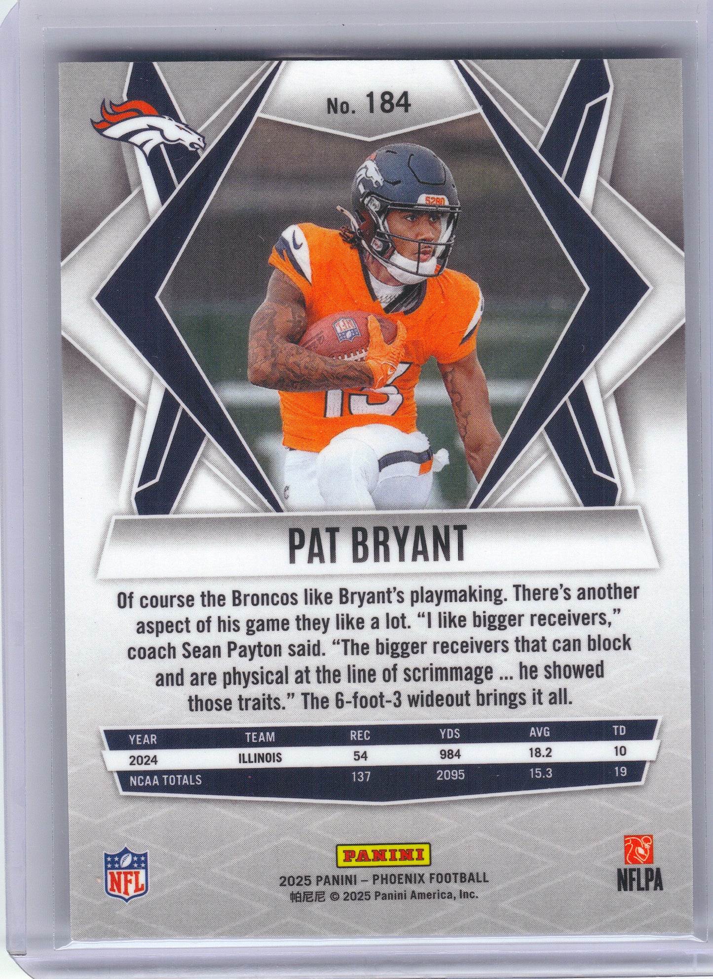 2025 Panini Phoenix #184 Pat Bryant Silver Pyramids Prizm Denver Broncos RC