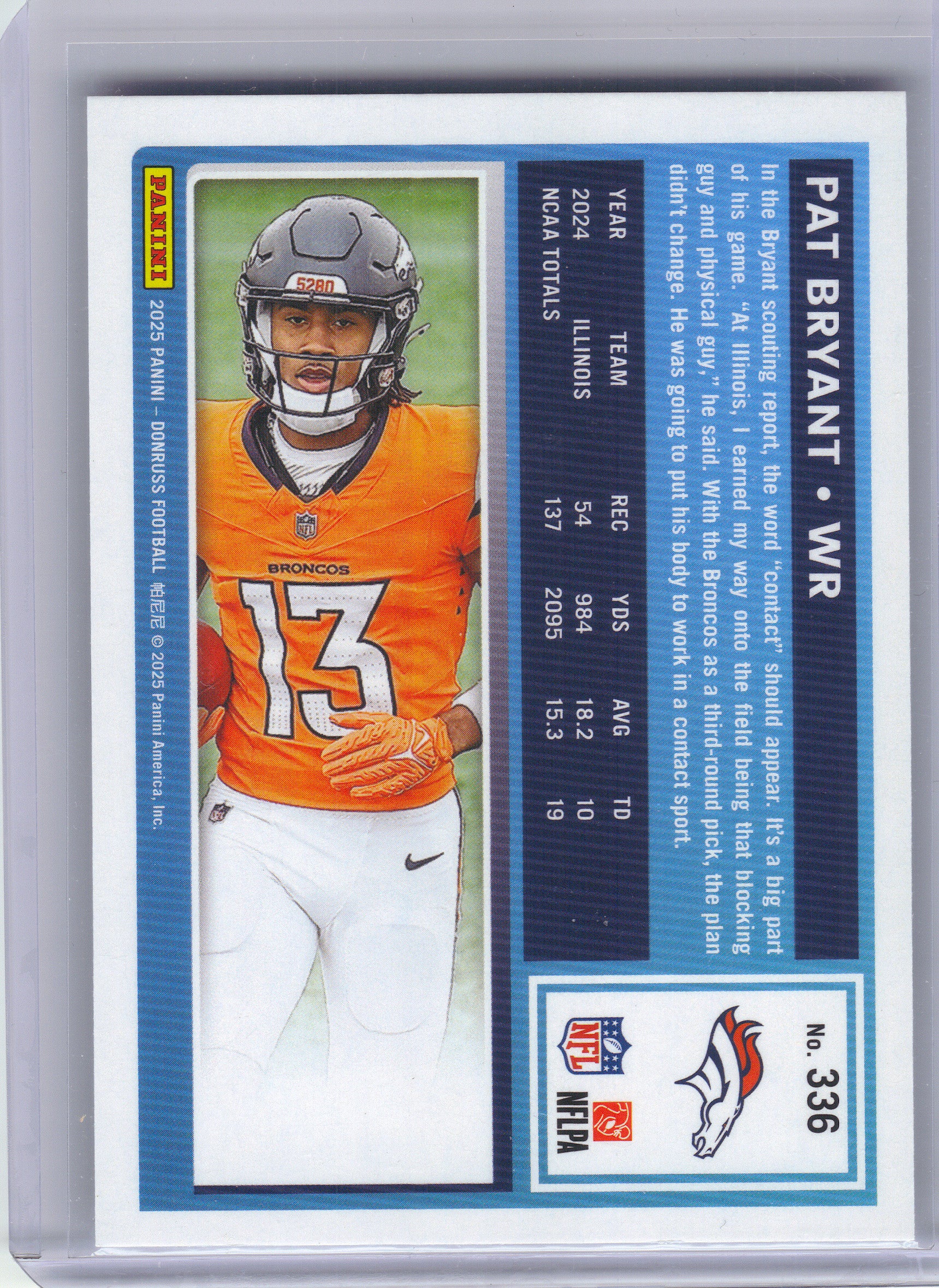 2025 Donruss #336 Pat Bryant Press Proofs Green Denver Broncos RC