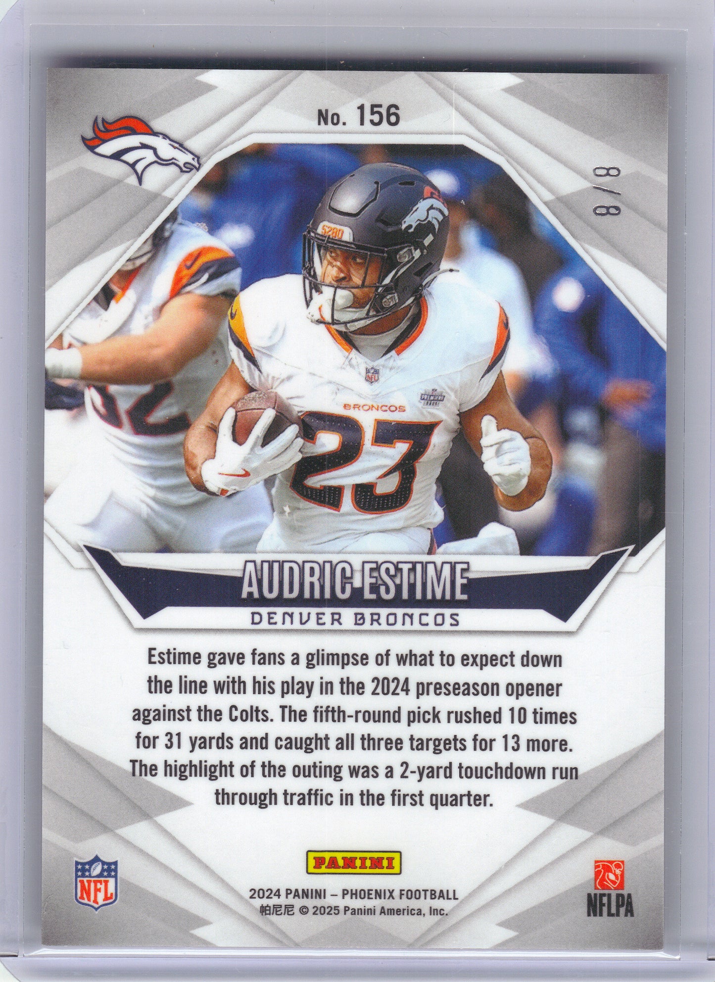 2024 Panini Phoenix #156 Audric Estime Pink Stars #/8 Denver Broncos SN,RC
