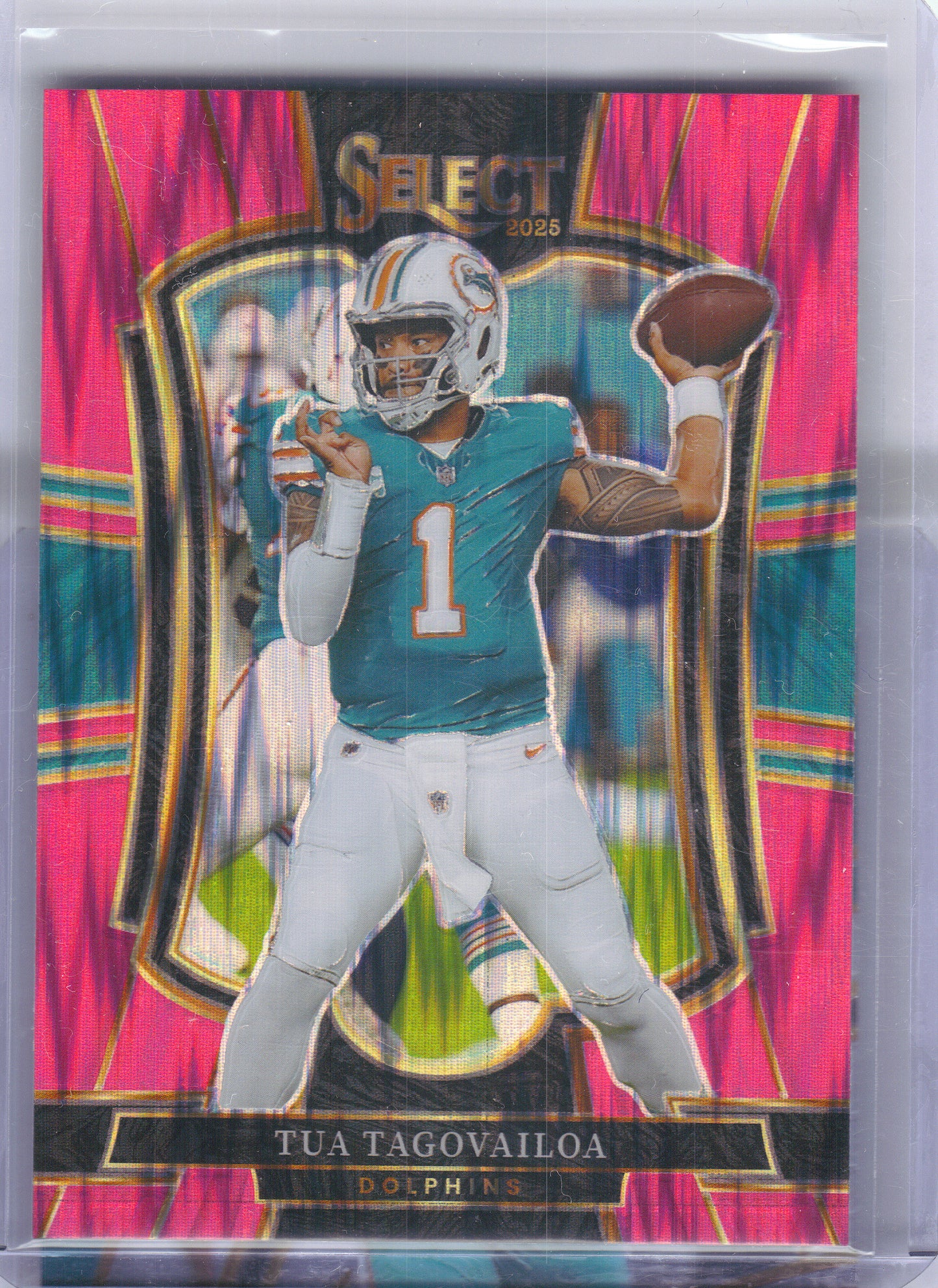 2025 Panini Select #181 Tua Tagovailoa Pink Prizm Shock Miami Dolphins