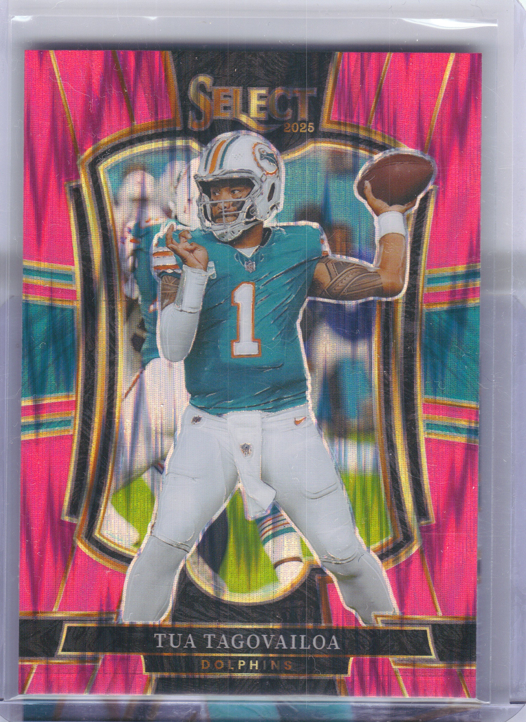 2025 Panini Select #181 Tua Tagovailoa Pink Prizm Shock Miami Dolphins