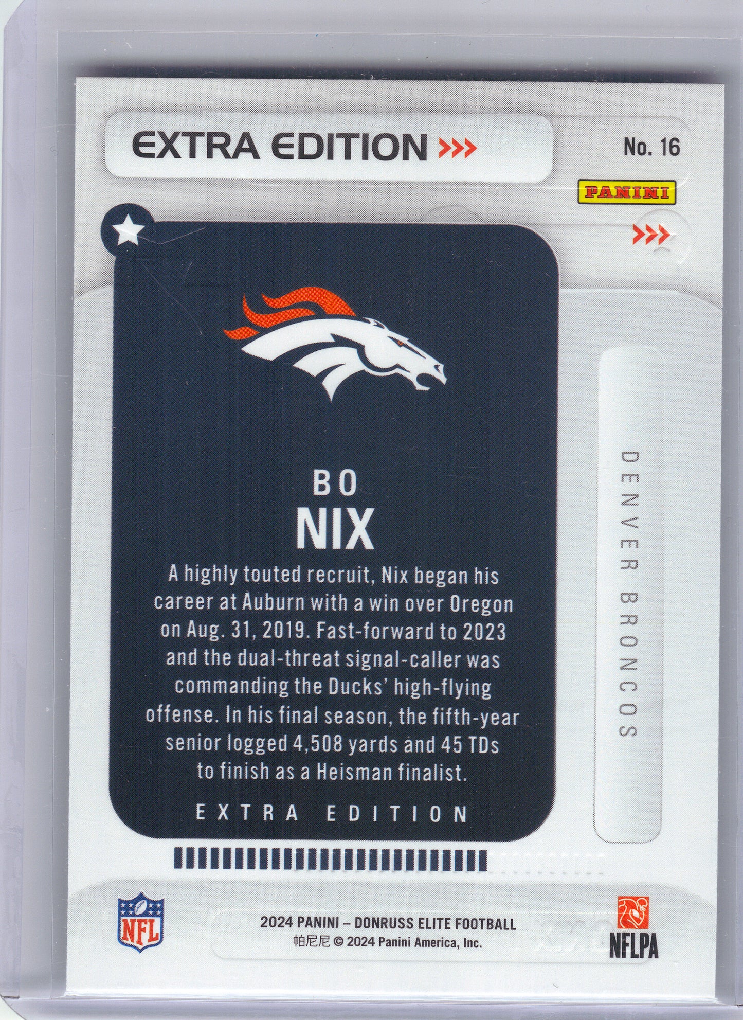 2024 Donruss Elite #16 Bo Nix Extra Edition Denver Broncos