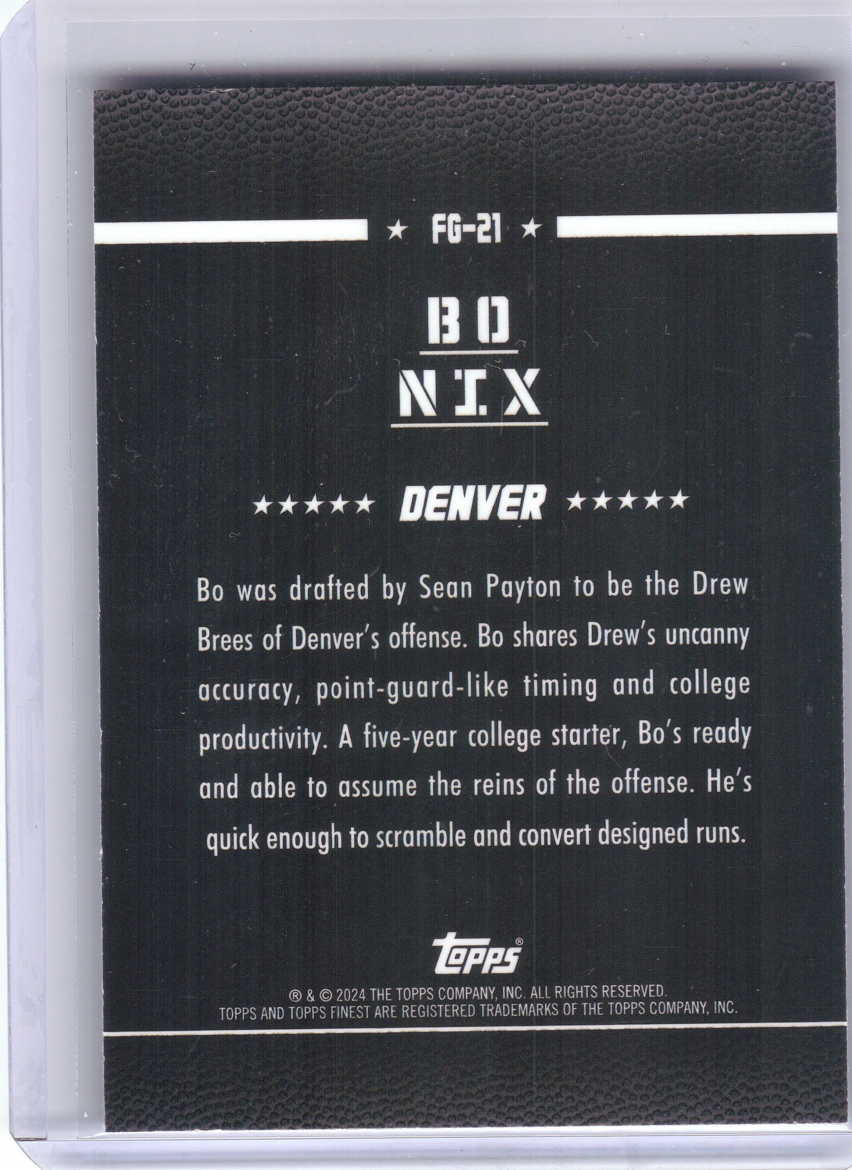 2024 Finest #FG-21 Bo Nix Field Generals Checkerboard Refractor Denver Broncos