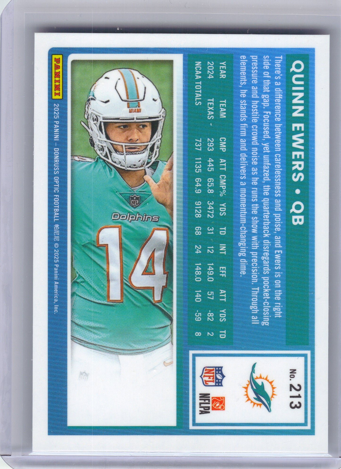 2025 Donruss #342 Quinn Ewers Miami Dolphins RC
