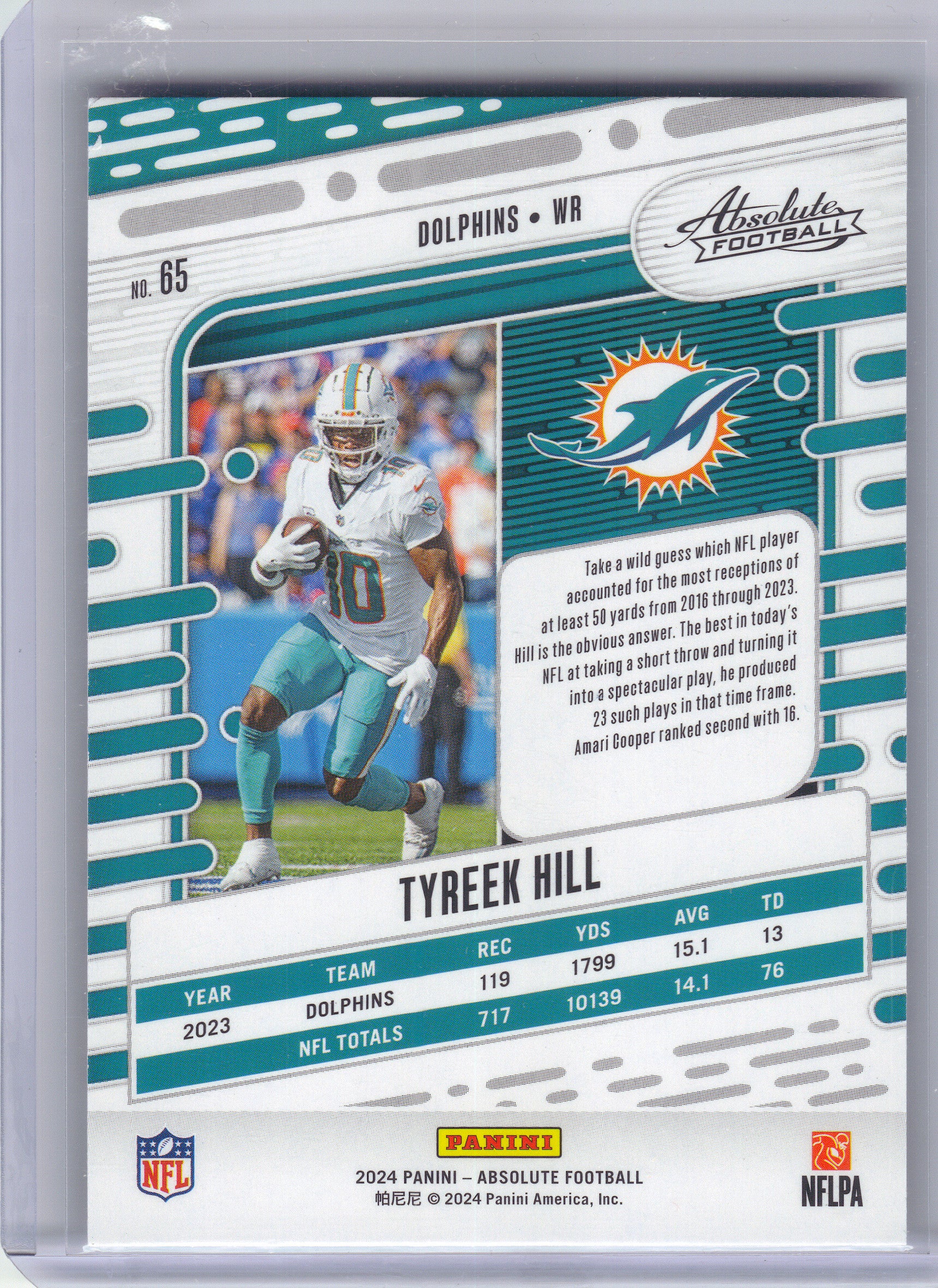 2024 Panini Absolute #65 Tyreek Hill Red and Blue Miami Dolphins