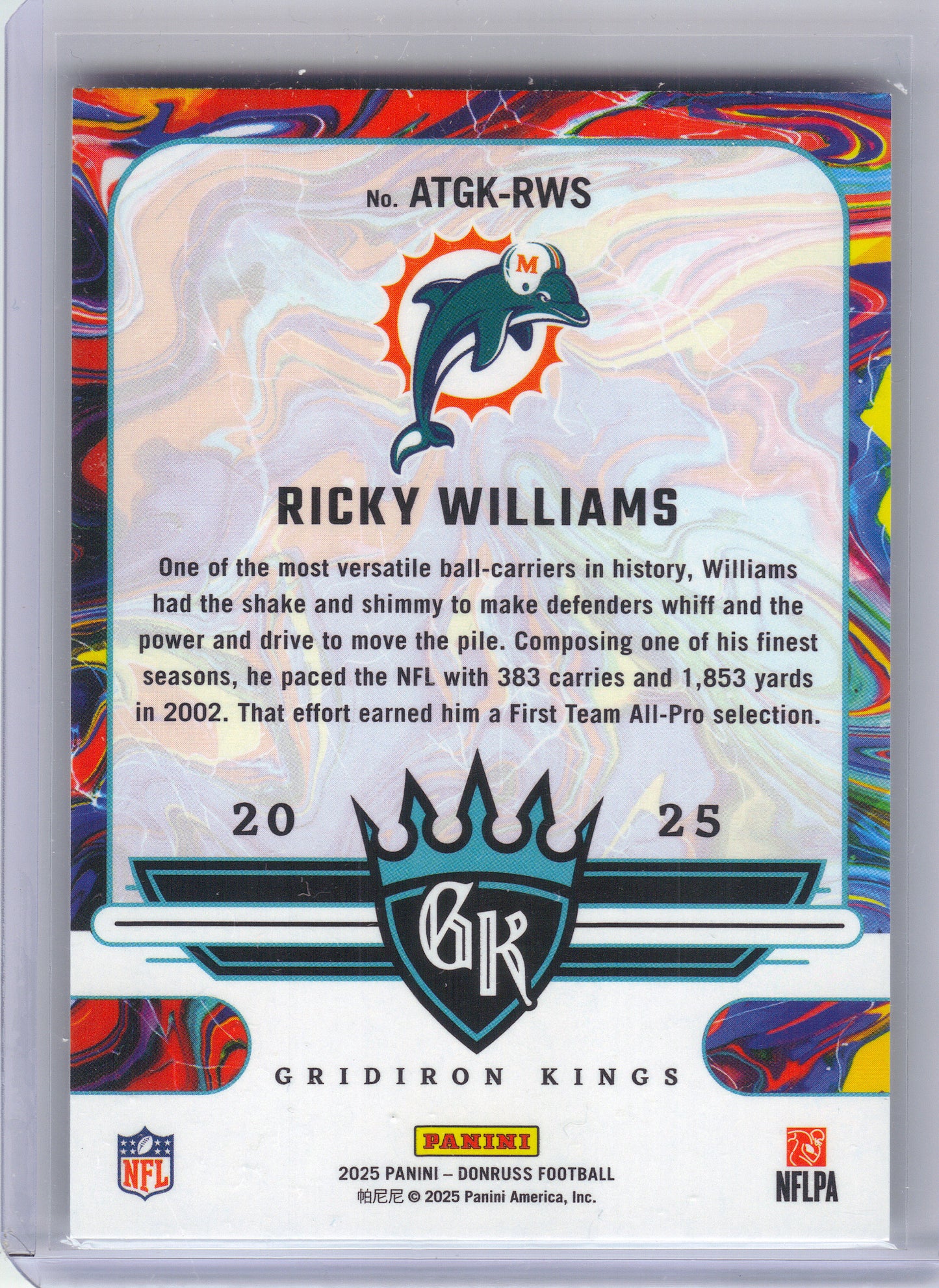 2025 Donruss #ATGK-RWS Ricky Williams All-Time Gridiron Kings Miami Dolphins
