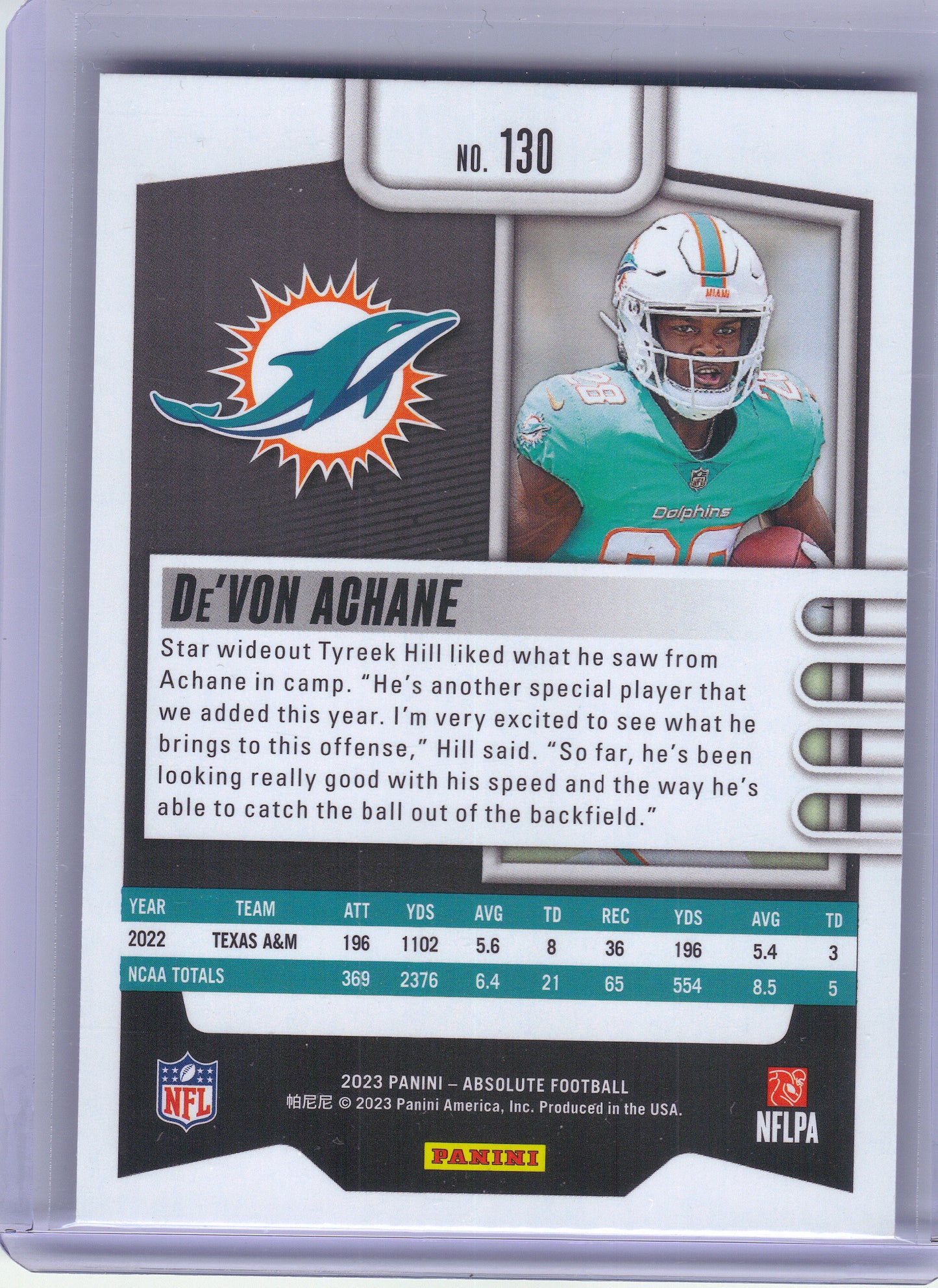 2023 Panini Absolute #130 De'Von Achane Retail Miami Dolphins RC