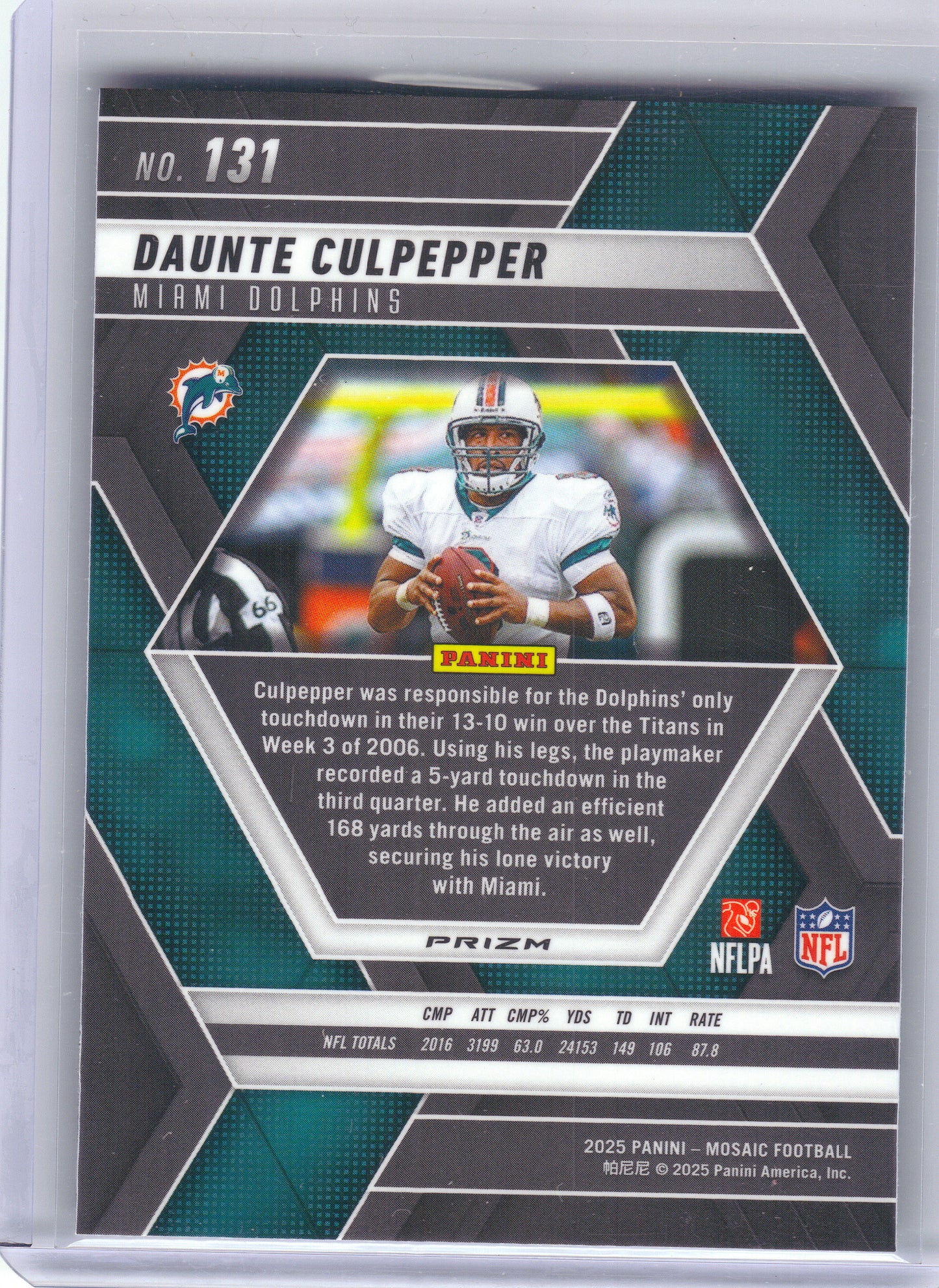 2025 Panini Mosaic #131 Daunte Culpepper Mosaic Green Miami Dolphins